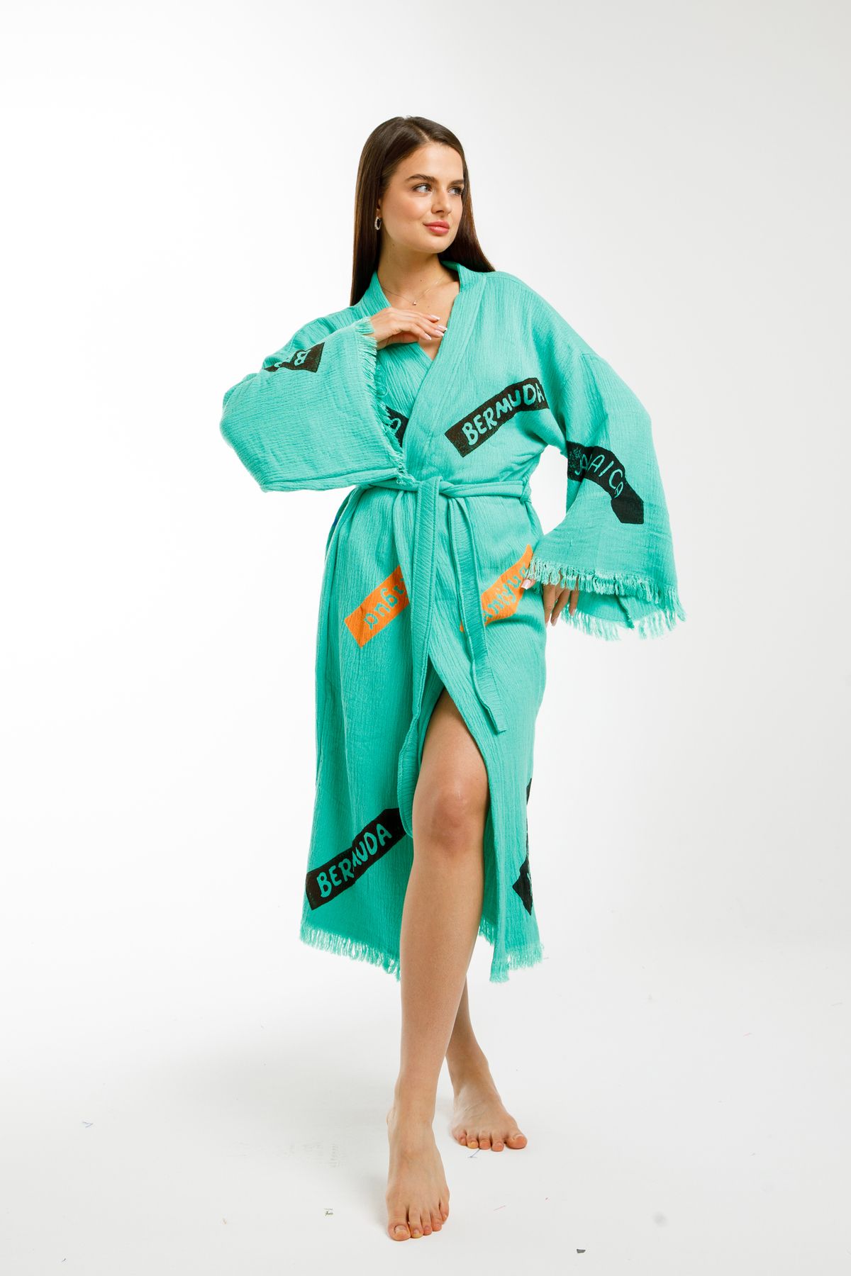 Befera Design-Muslin Kimono 100% Cotton Caribbean Printed Bathrobe Caftan Dressing Gown 4