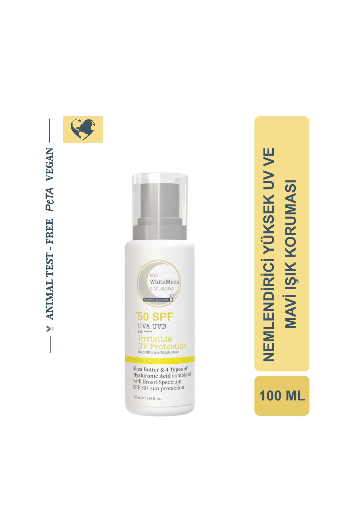 WHITEMOON WHITE MOON Yüksek Koruma ve Nemlendirici Etkili Güneş Koruyucu Krem SPF 50, 100 ml