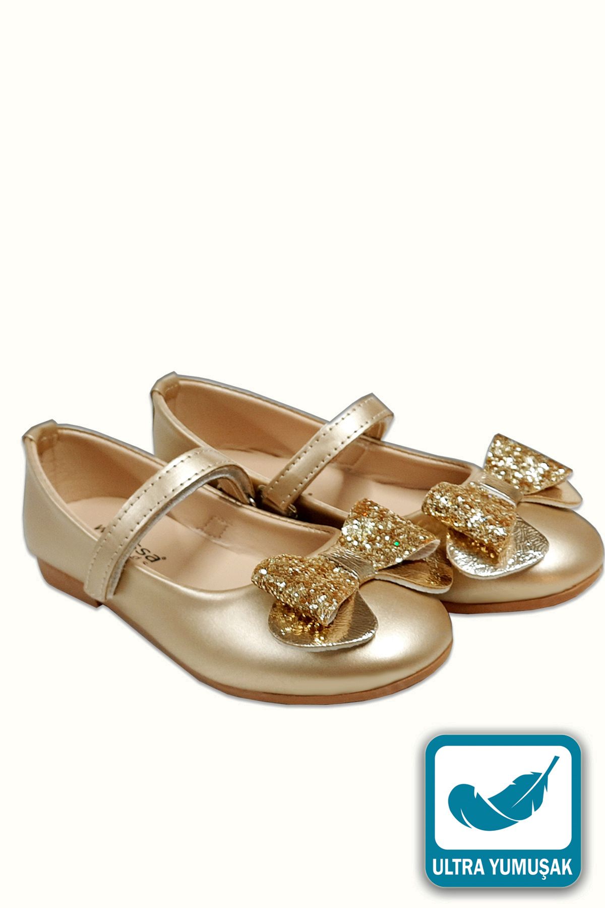 welissa-Gold Gold Sequin Bow Girls' Ballerinas 1