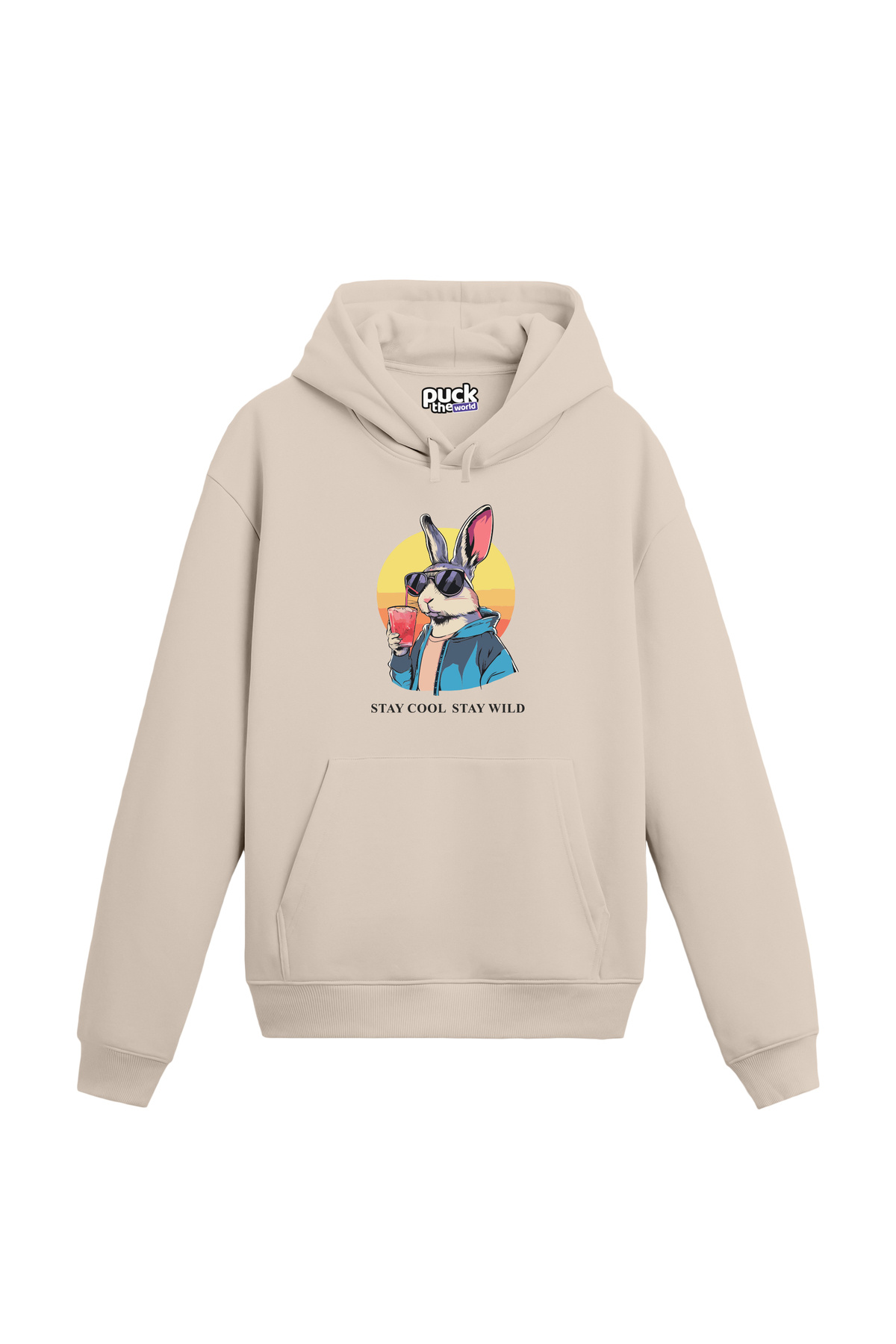 puck theworld-Drunk Rabbit Printed Unisex Hoodie, 3 Thread Raster Comfortable and Wide Fit 1