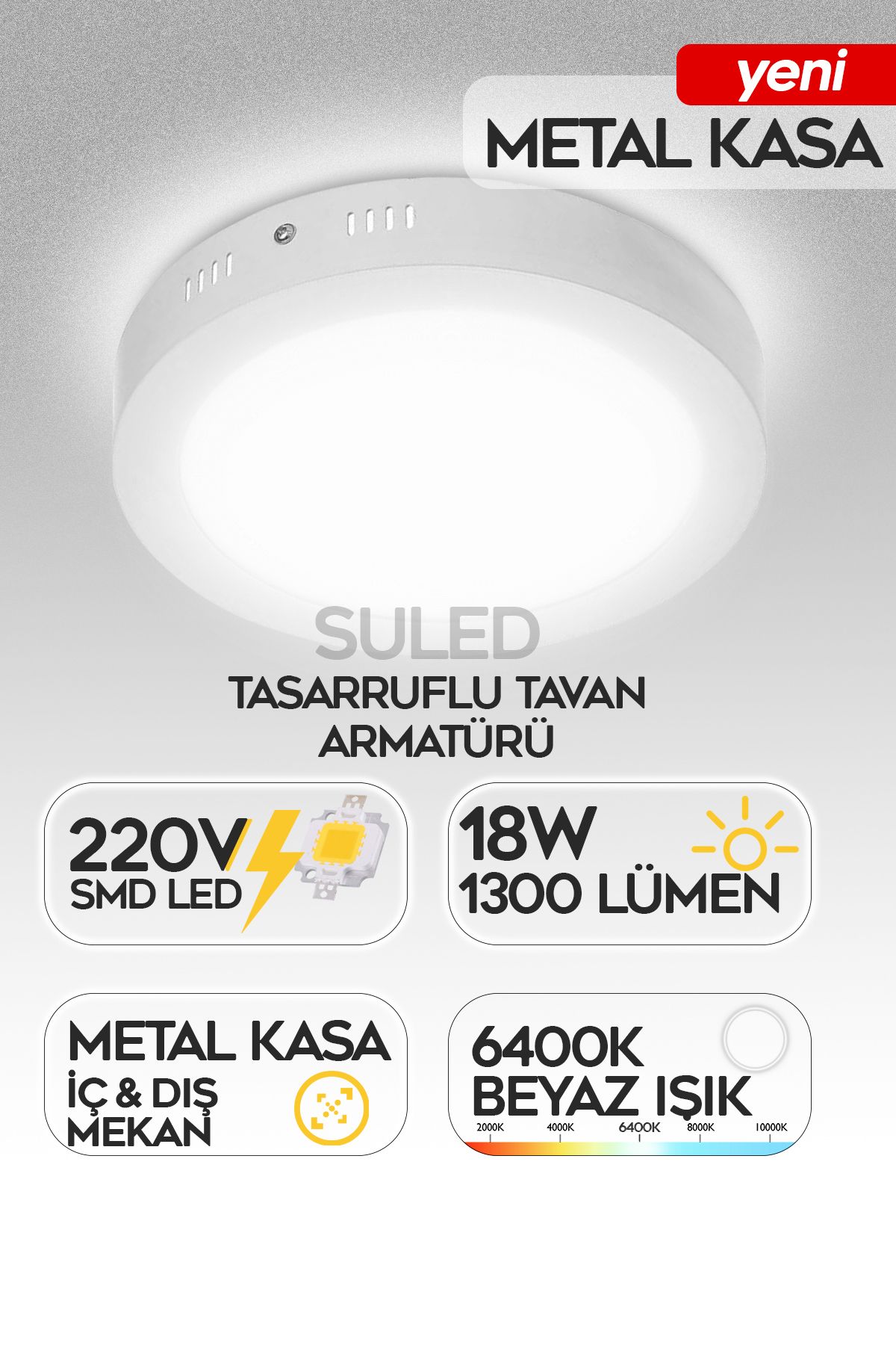 SULED Sl-1029 Sıva Üstü Beyaz Led Armatür Tasarruflu Tavan Armatürü 220v Smd Led Işık Lamba