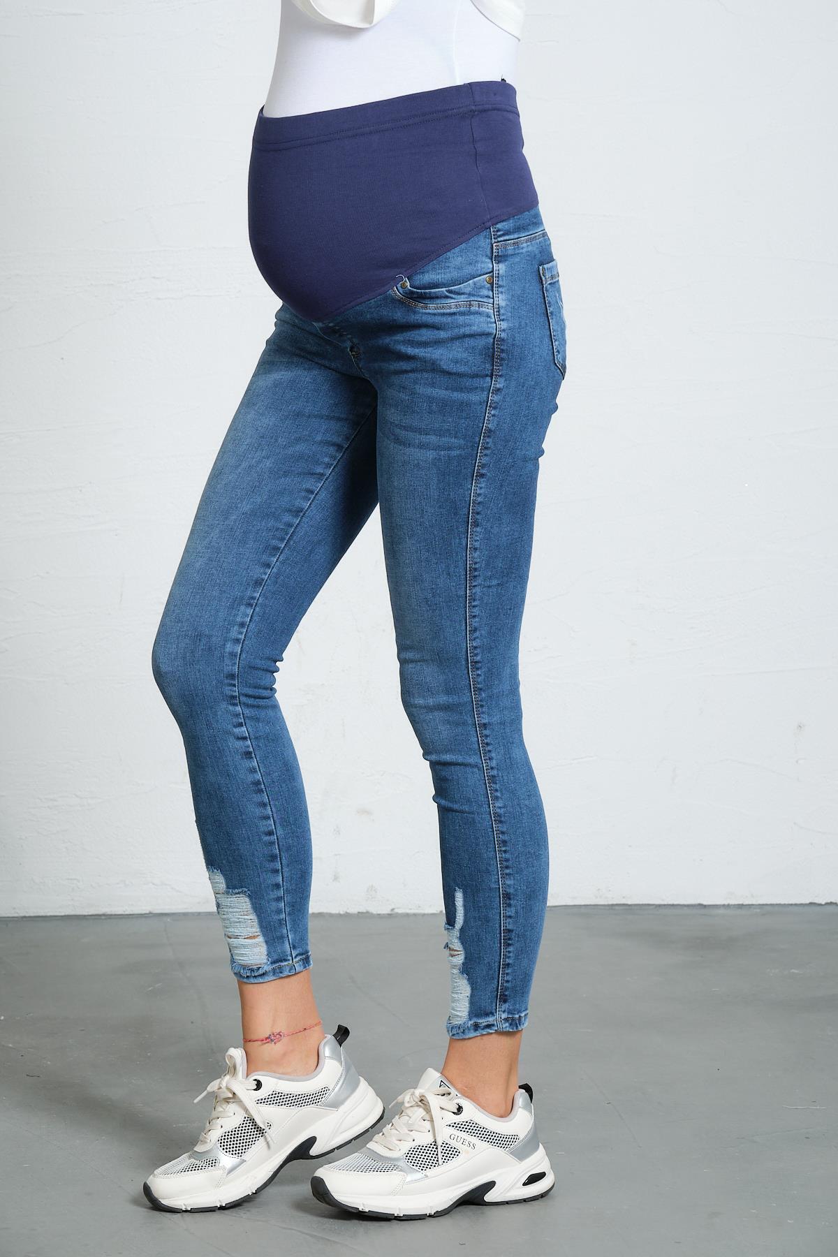 BUSA-Maternity Jeans Skinny Leg Ripped Model Blue 4
