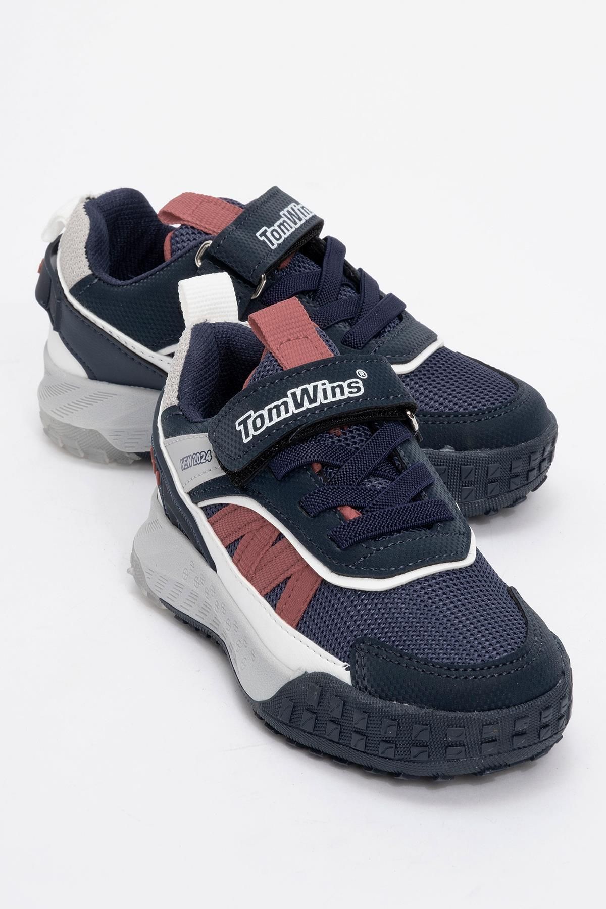 Ccway-Children's Sneakers - Lighted and Velcro, Navy White Red 1