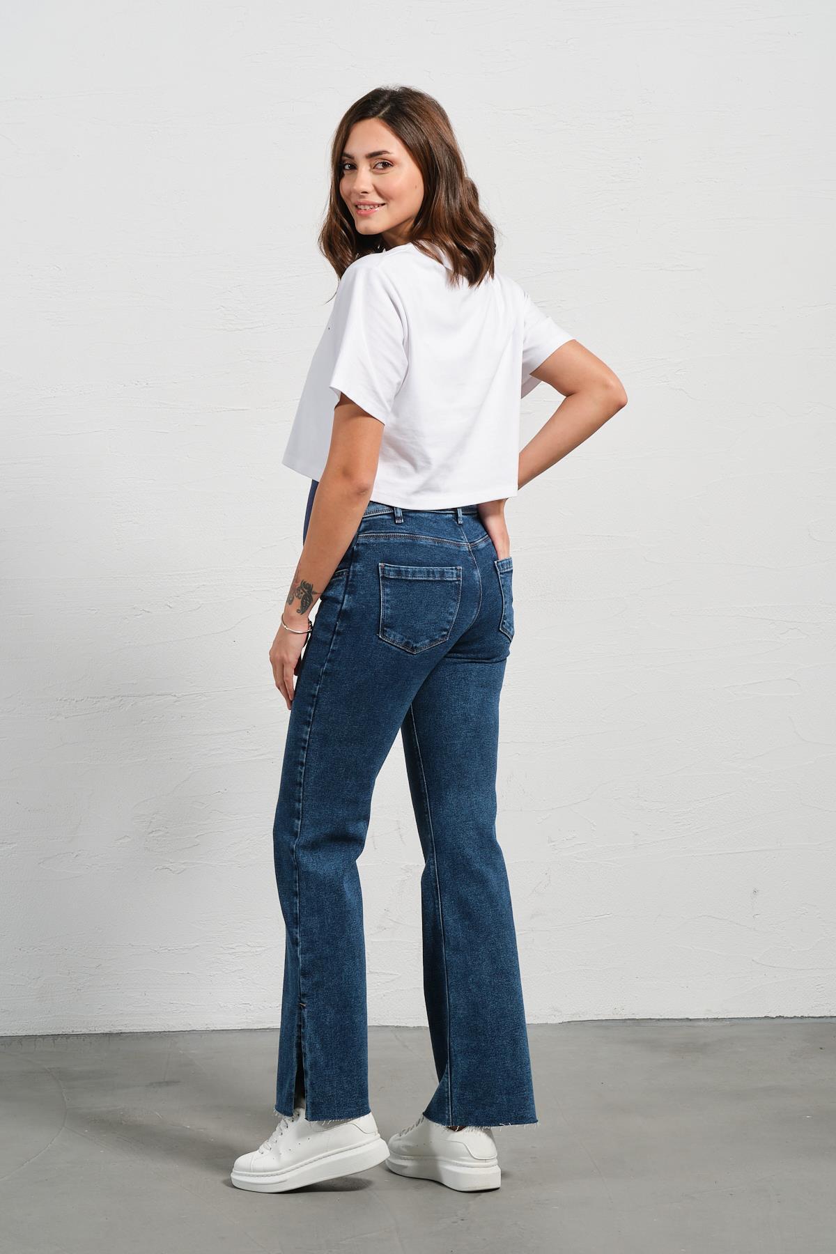 BUSA Hamile Esnek Karın Bantlı Bol Paça Beli Ayarlanabilir Kot Pantolon MAVİ fotoğrafı 6 (önizleme)