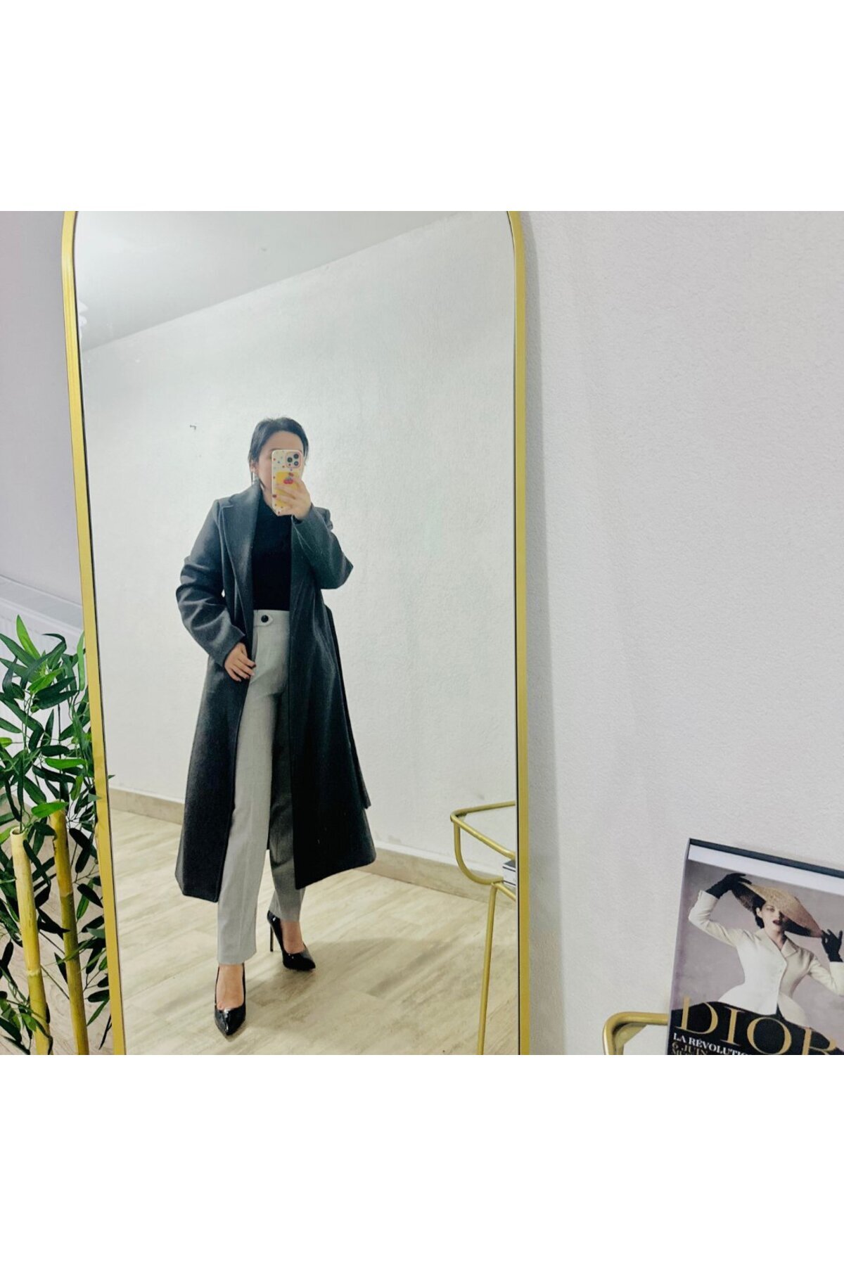 SeHlen Butik  Bağlamalı Arkası Yırtmaçlı Füme Palto - Görsel 3