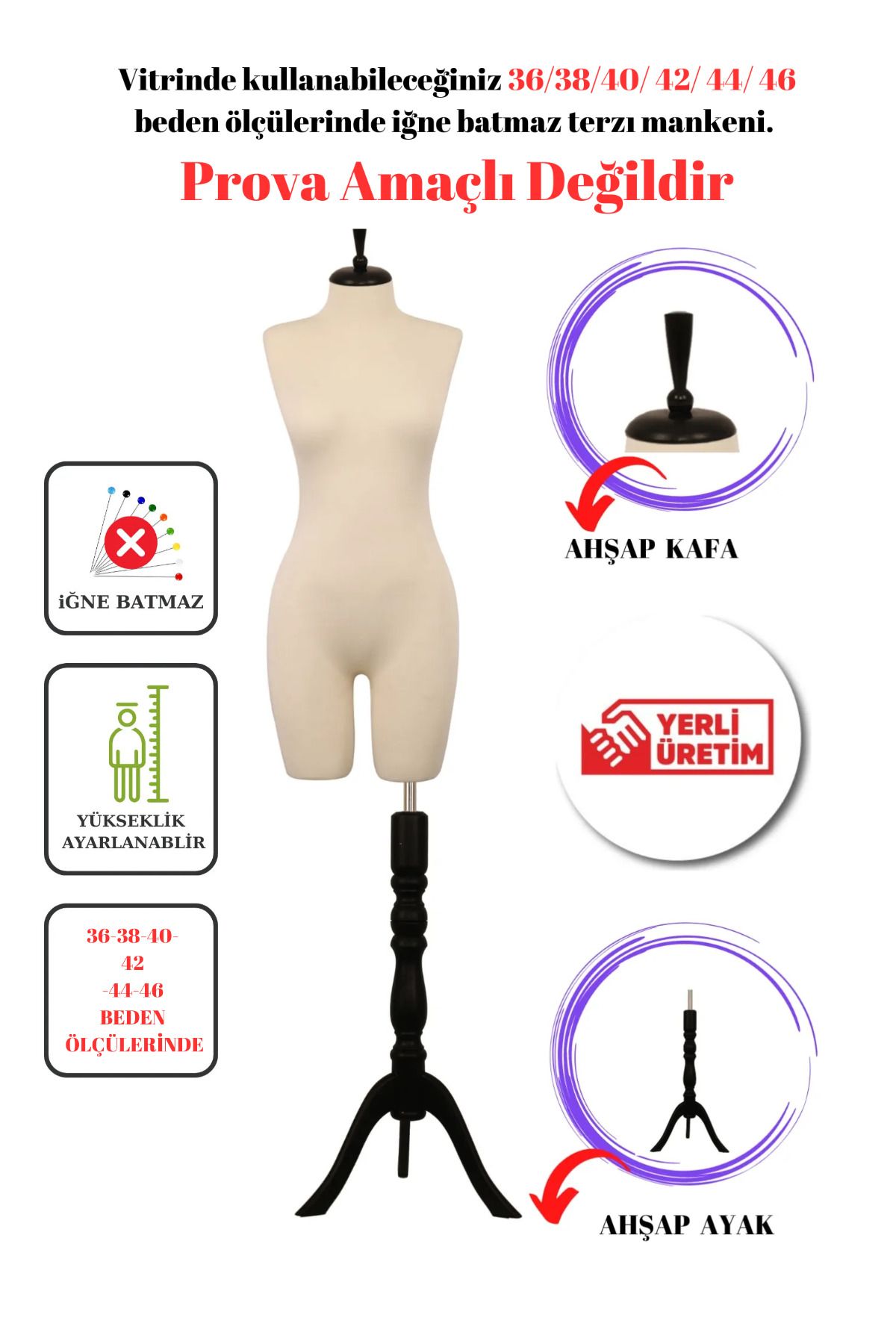 Manken İstanbul Manechin De Testare Pentru Afișaj Cu Ac Care Nu Se Scufunda - Pantaloni De Croitorie Care Pot Fi Purtați (mărimea 36-46) Femeie - 38