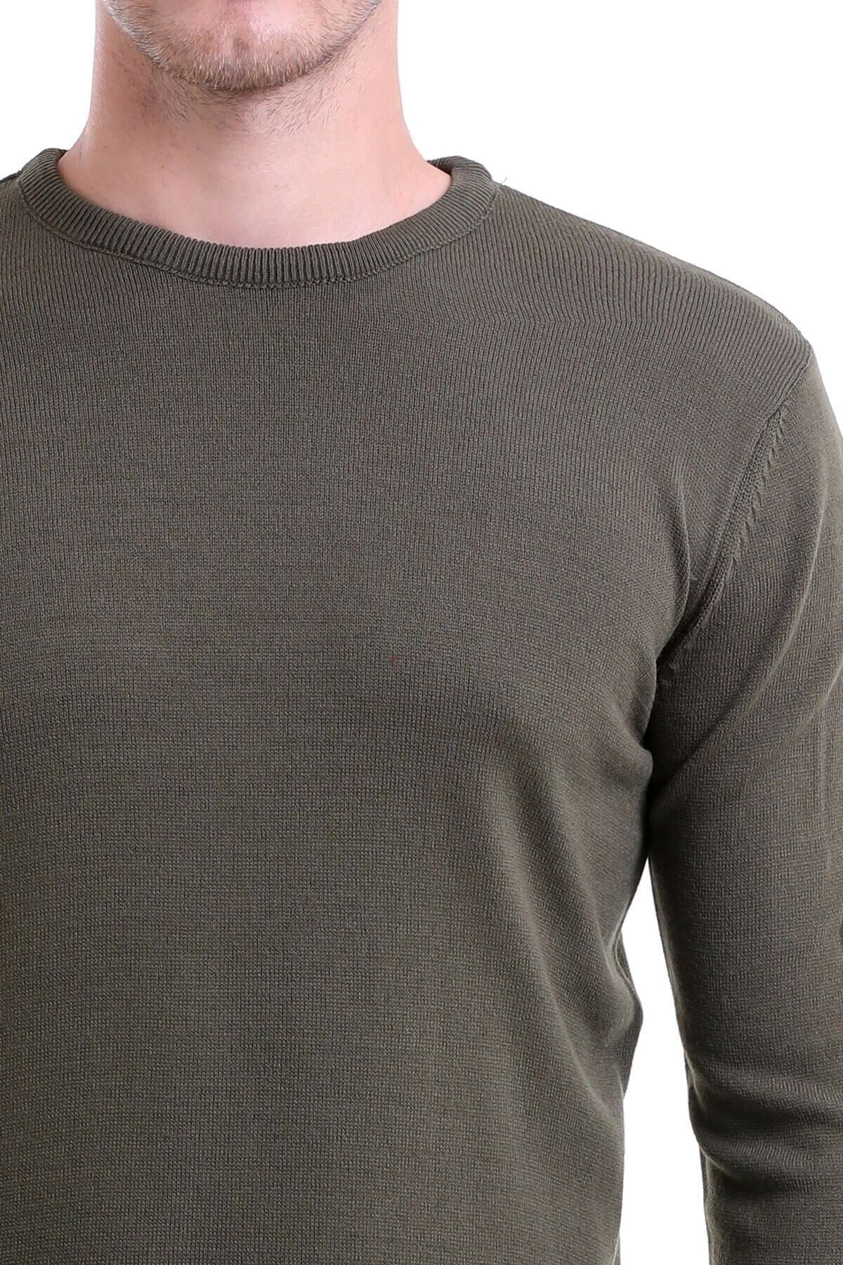 Hatemoğlu-Men's Green Regular Fit Plain Crew Neck Knitwear Sweater 5