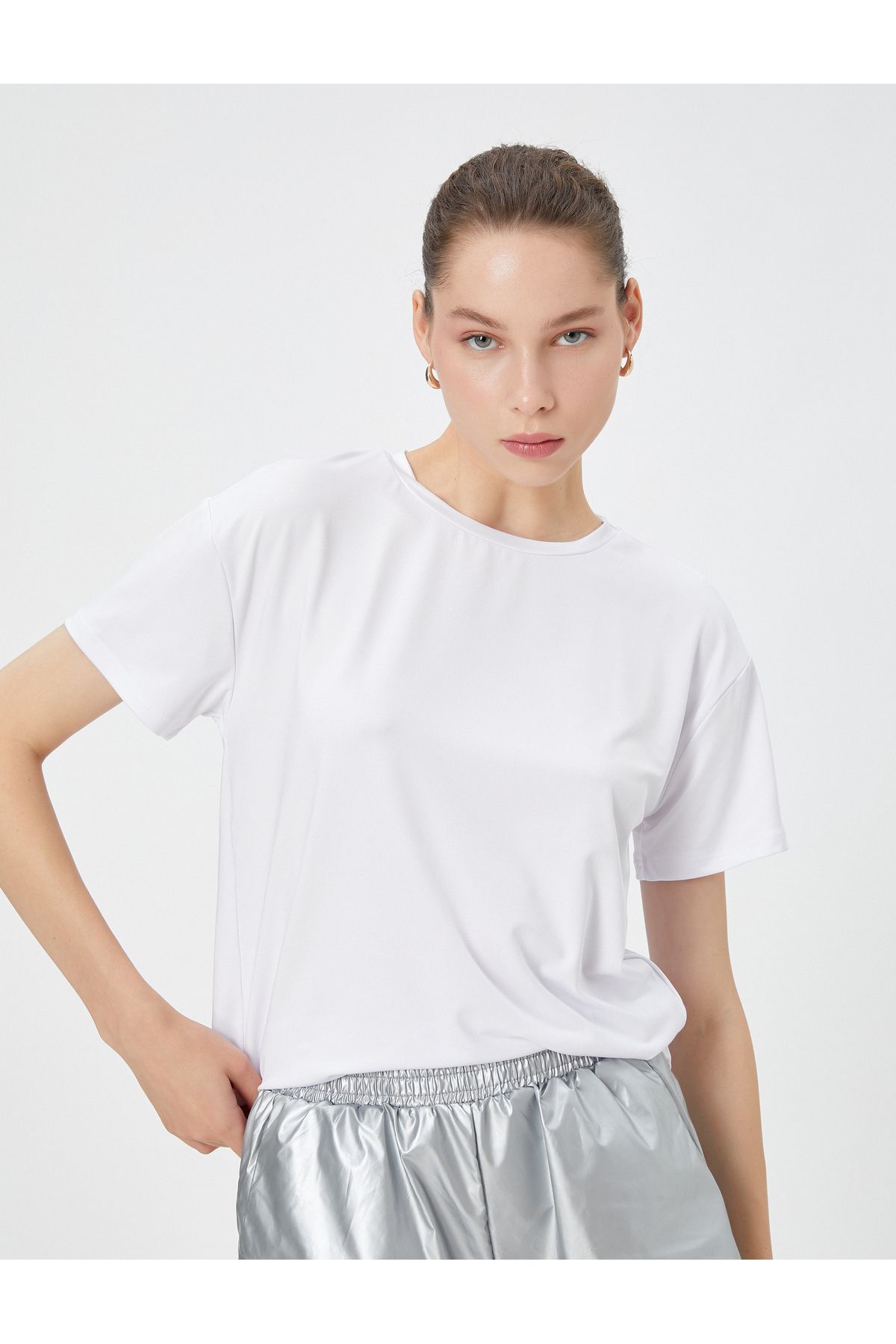 Koton Koszulka Soft Key Texture Basic Athlete - Krótki Rękaw, Okrągły Dekolt Kobieta - L