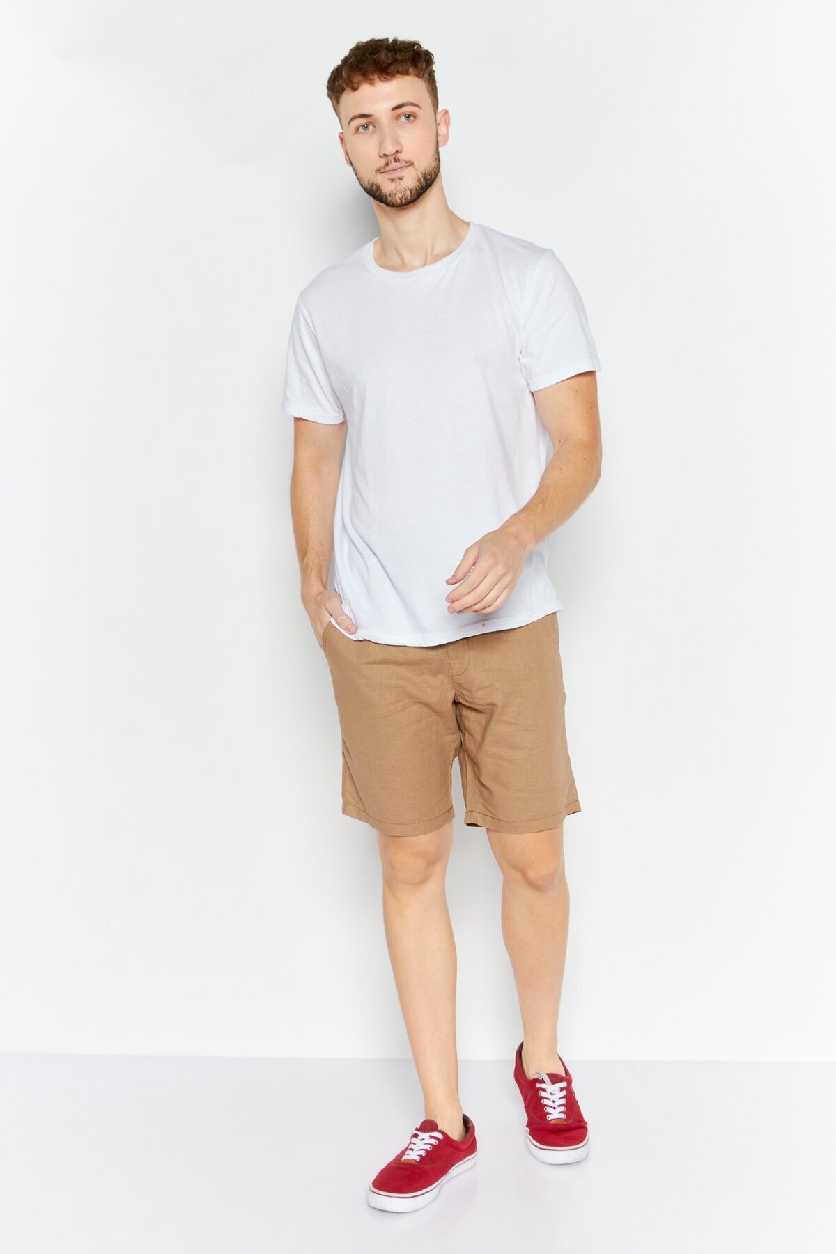 CELIO-Men Solid Basic Short, Beige 3