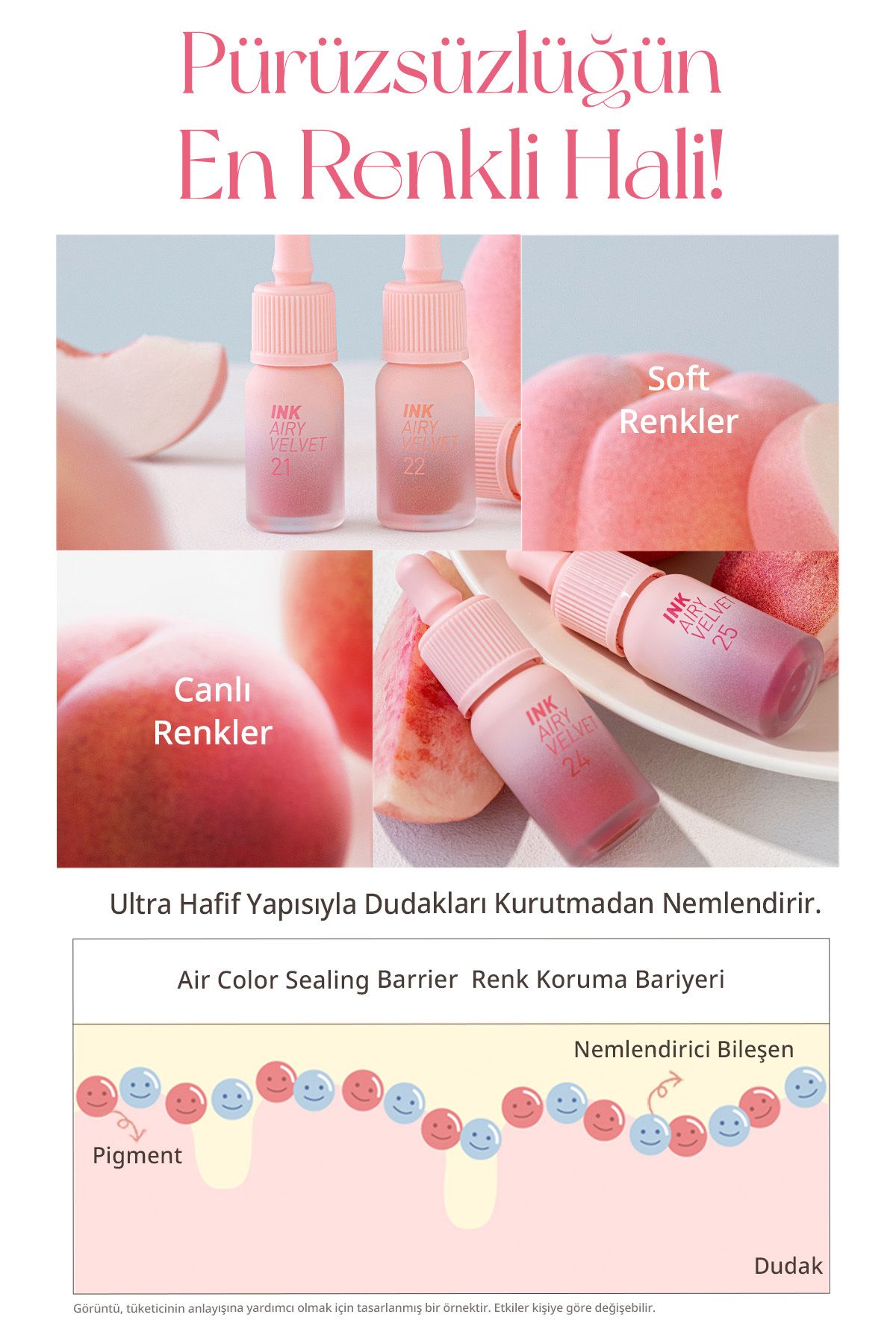 PERIPERA Uzun Süre Kalıcı ve Hafif Formüllü, Kadife Bitişli Tint PERIPERA Ink Airy Velvet (21 Fluffy Peach)-7