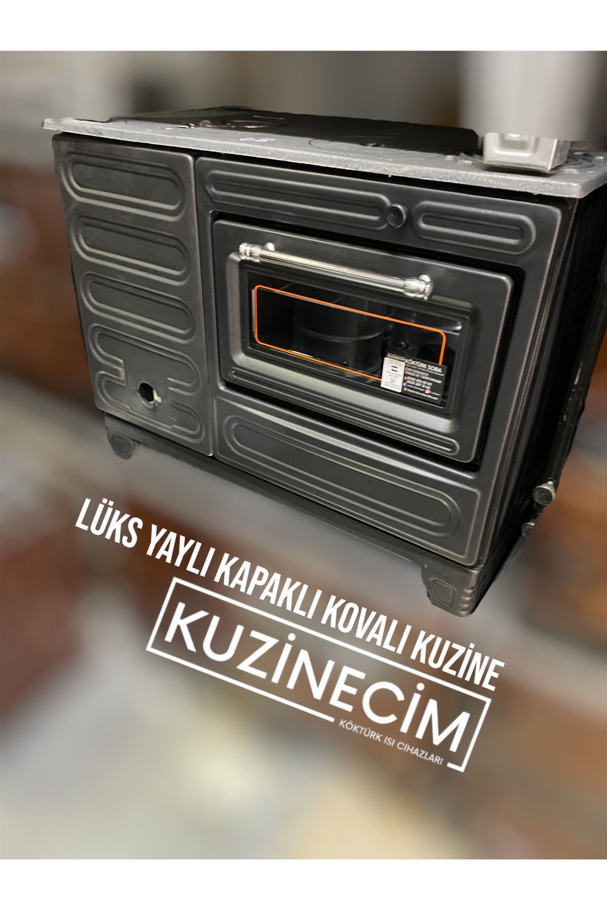 KUZİNECİM KOVALI KUZİNE SOBA YAYLI FIRIN KAPAKLI ANTRASİT GRİ 2 KOVA IZGARA