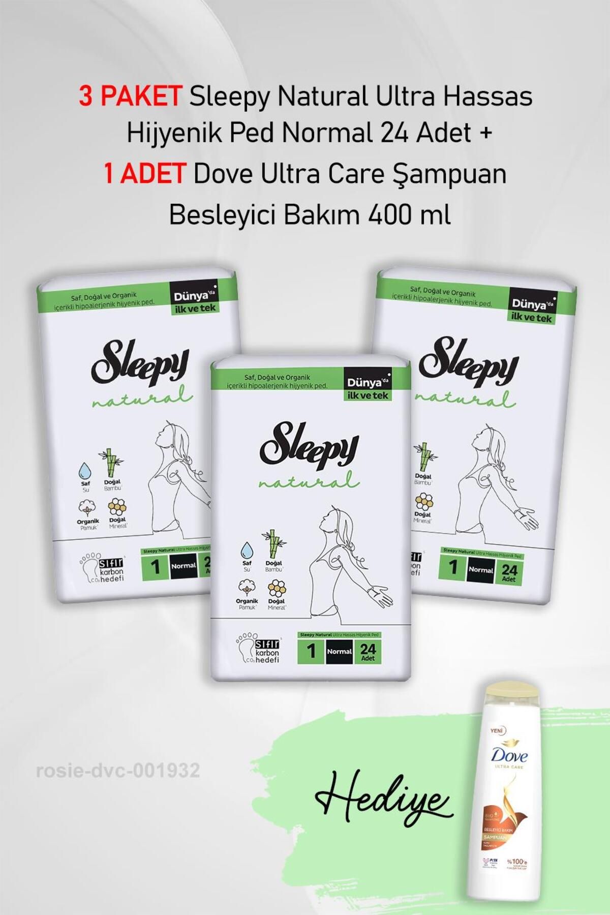 Sleepy Natural Hijyenik Ped Normal 24 Adet X 3 ve Dove Besleyici Bakım 400 ml