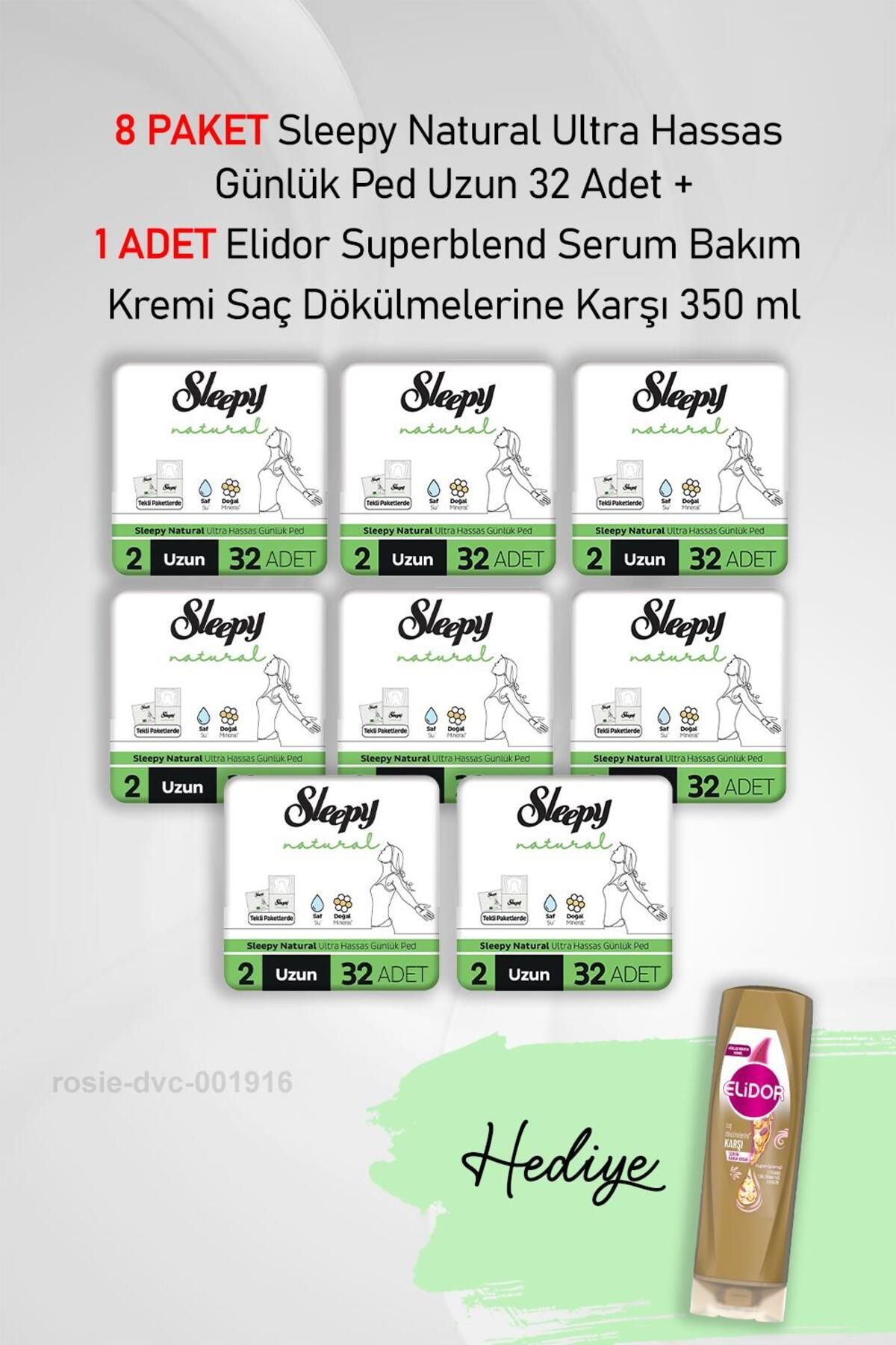 Sleepy Natural Ultra Hassas Günlük Ped Uzun 32 Adet X 8 ve Elidor Saç Dökülme Karşıtı 350 ml