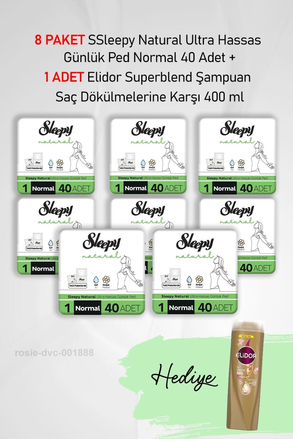 Sleepy Natural Günlük Ped Normal 40 Adet X8 ve Hediye Elidor 400 ml