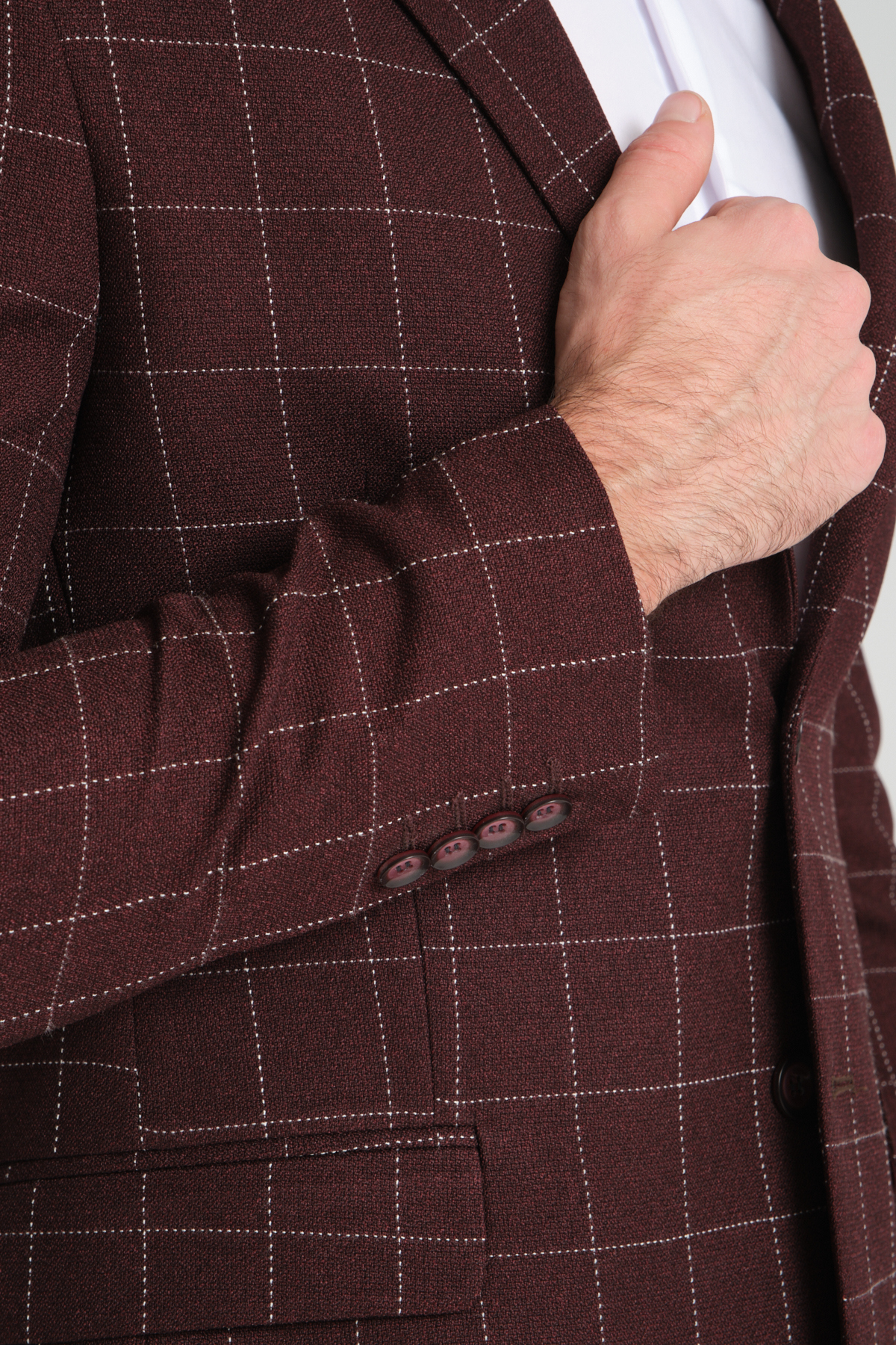 Frappoli  Paride Erkek Bordo Ekose Slim Fit Mono Yaka Spor Blazer Ceket - Görsel 7