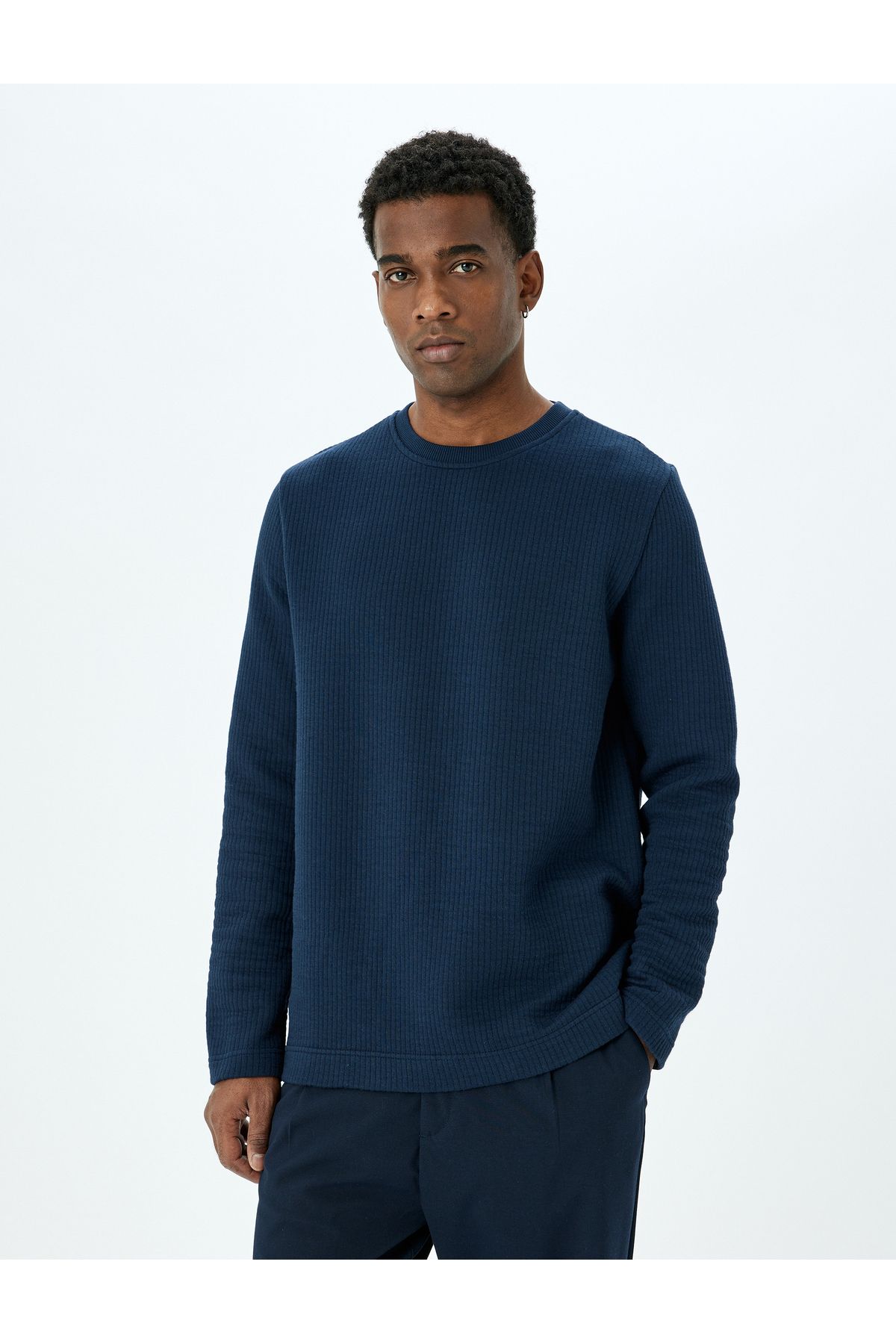 Koton-Long Sleeve Cotton Blended Textured Basic Crew Neck Sweatshirt 3