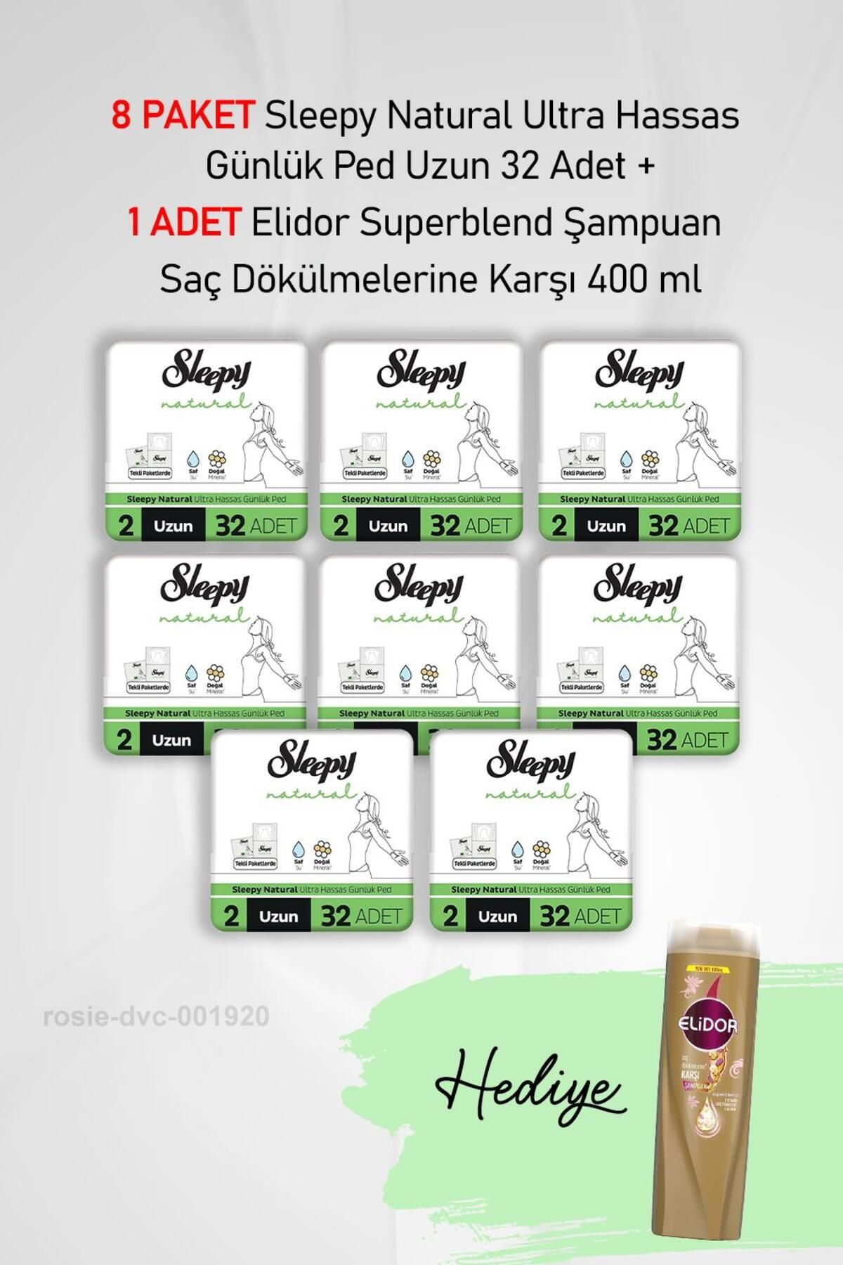 Sleepy Natural Ultra Hassas Günlük Ped Uzun 32 Adet X8 ve Hediye Elidor 400 ml