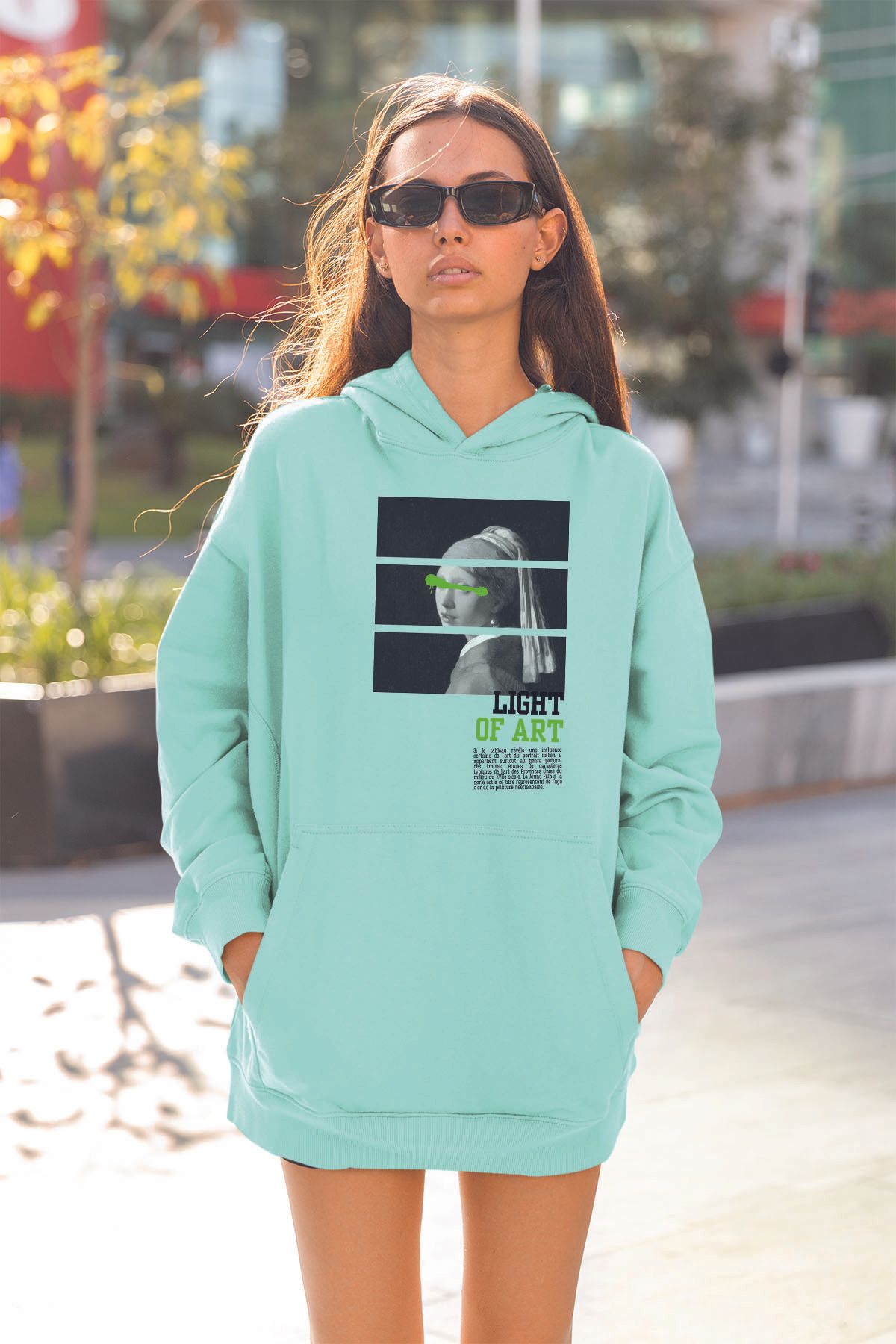 ADABEBEK İnci Küpeli Kız Baskılı Kapşonlu Sweatshirt 22660