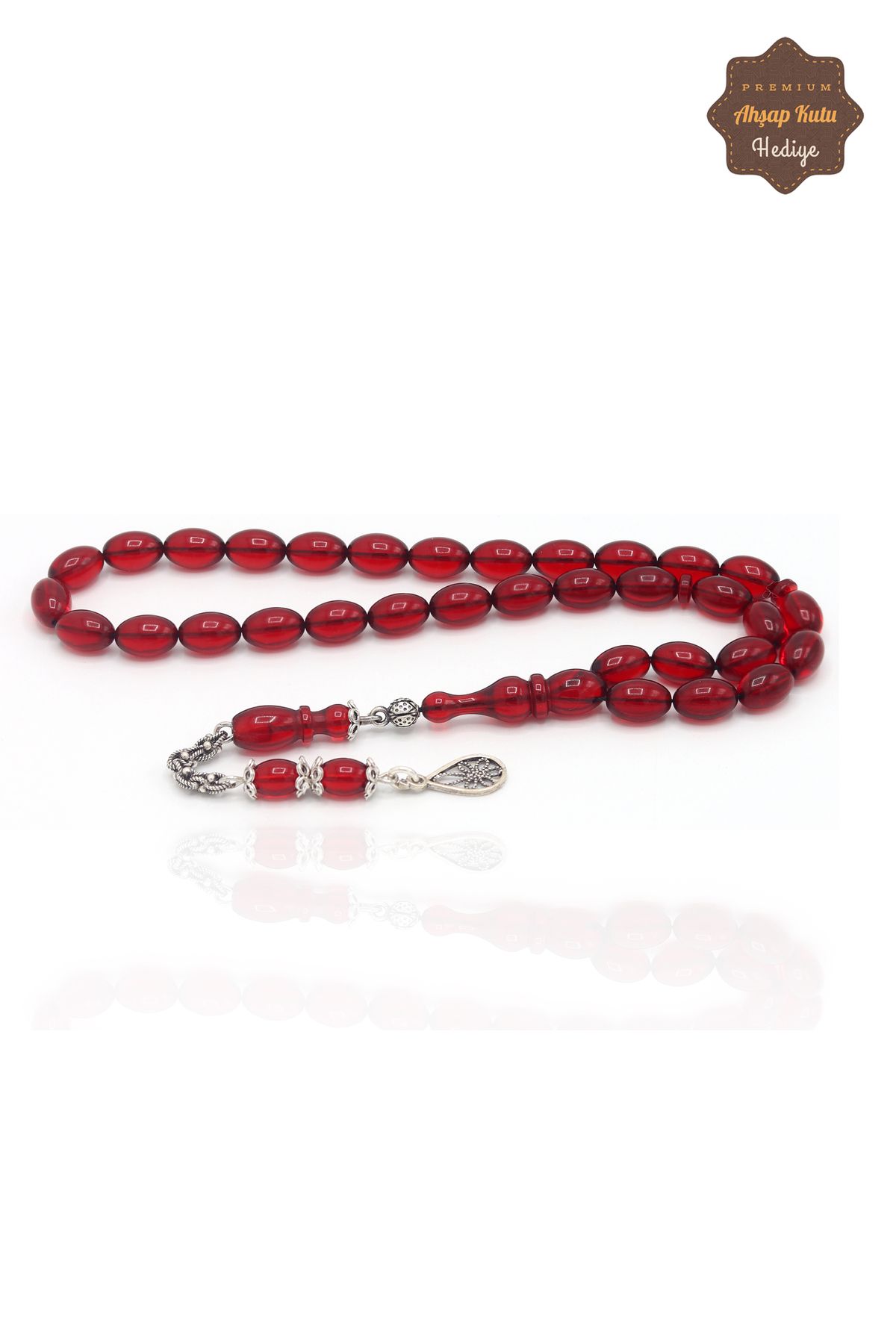 Midyat Nurtaş Gümüş-Red Barley Cut Silver Tufted Fire Amber Rosary 201023472 2