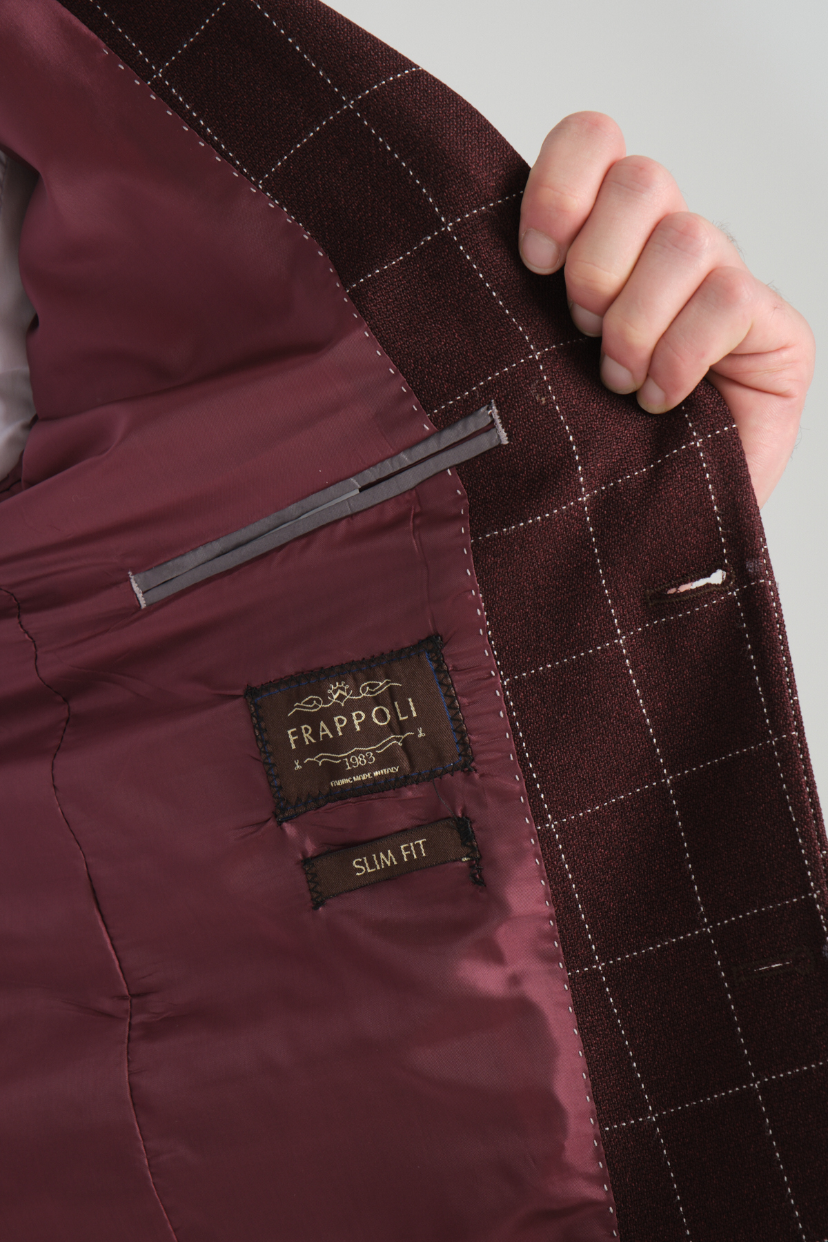 Frappoli  Paride Erkek Bordo Ekose Slim Fit Mono Yaka Spor Blazer Ceket - Görsel 8