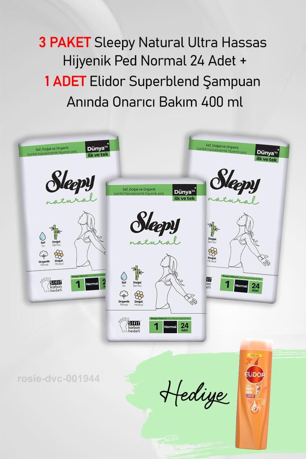 Sleepy Natural Hijyenik Ped Normal 24 Adet X 3 ve Hediye Elidor Onarıcı Bakım 400 ml