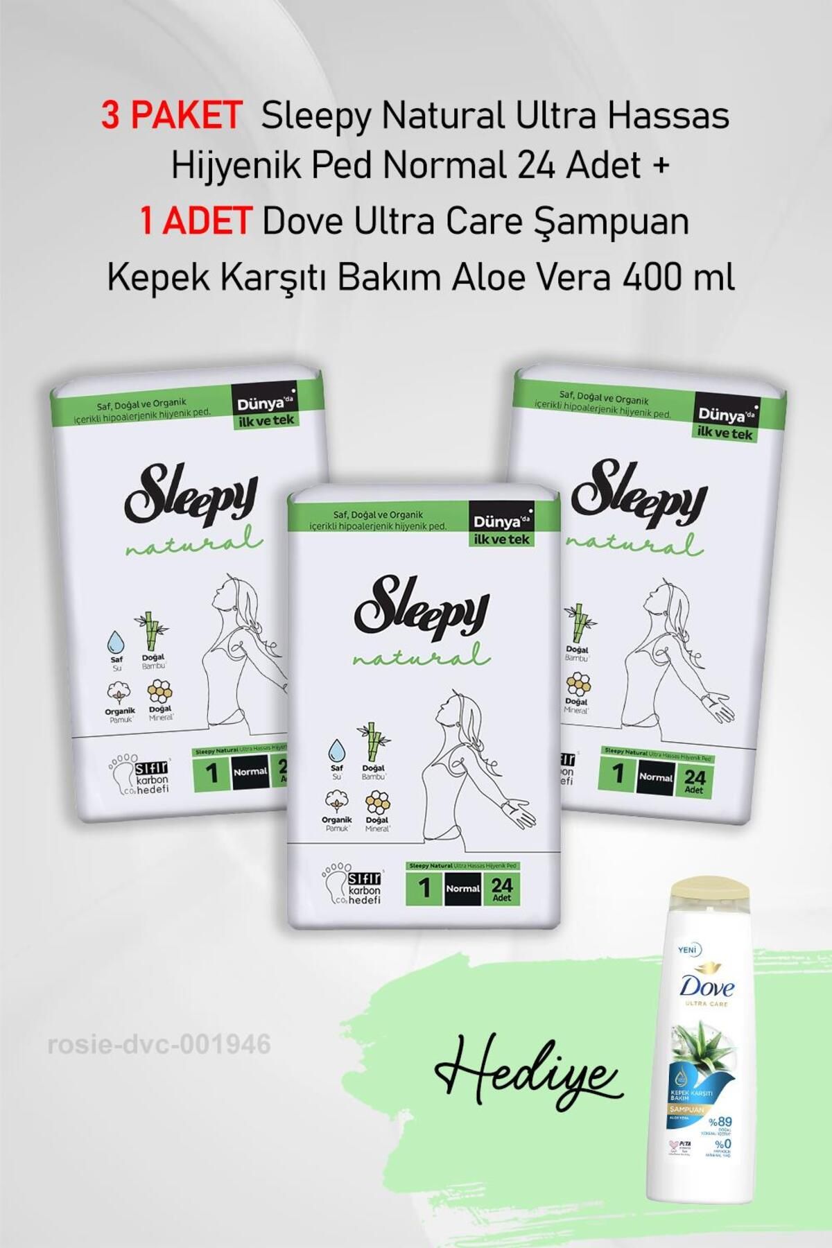 Sleepy Natural Hijyenik Ped Normal 24 Adet X3 ve Hediye Dove Aloe Vera 400 ml