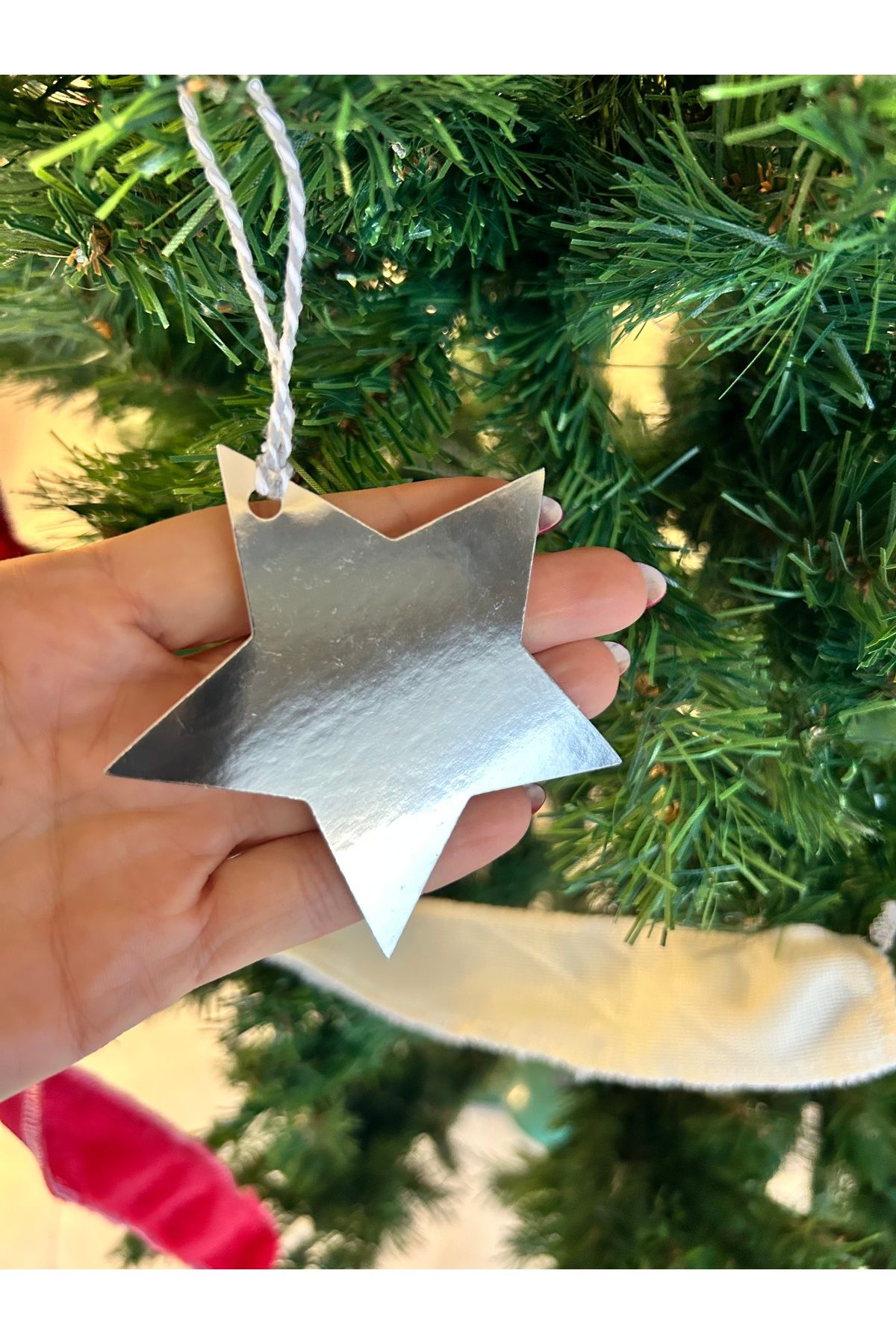 Partifabrik-New Year's Christmas Silver Star Shaped Tree Ornament with 6Pcs Drawstring 9cm 5