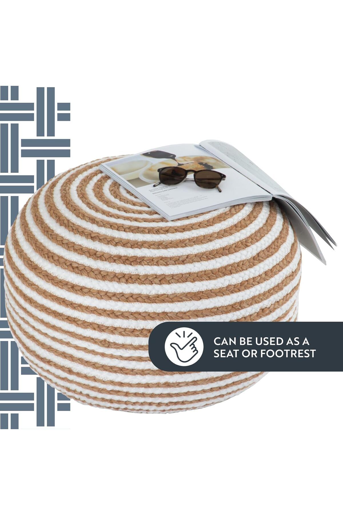 dekorist-Runder osmanischer Pouf Fußhocker Jute Pouffe Hocker Sitzkissen Boho Home Decor Extra Sitzgelegenheit P 4