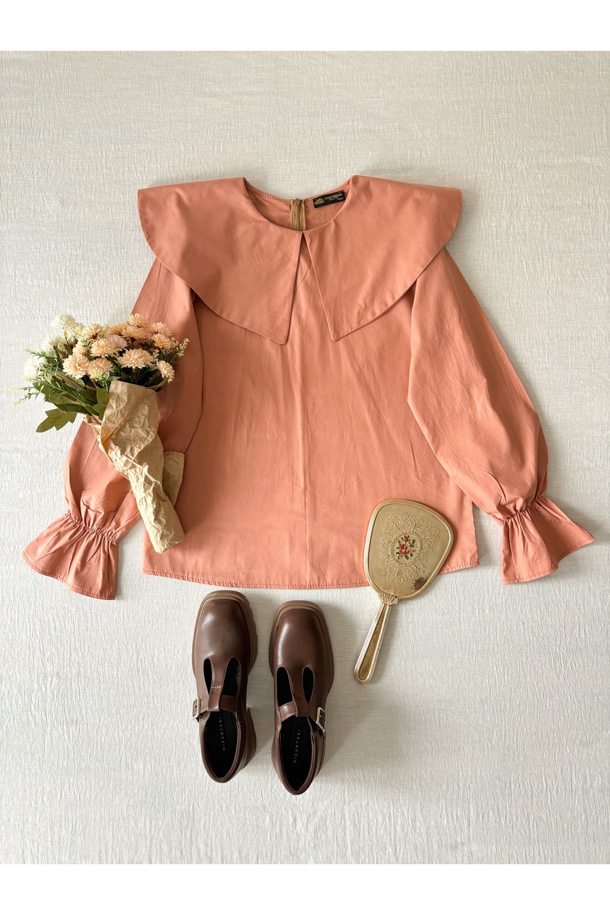 KÜÇÜĞÜM BUTİK-Salmon Big Collar Poplin Blouse 2