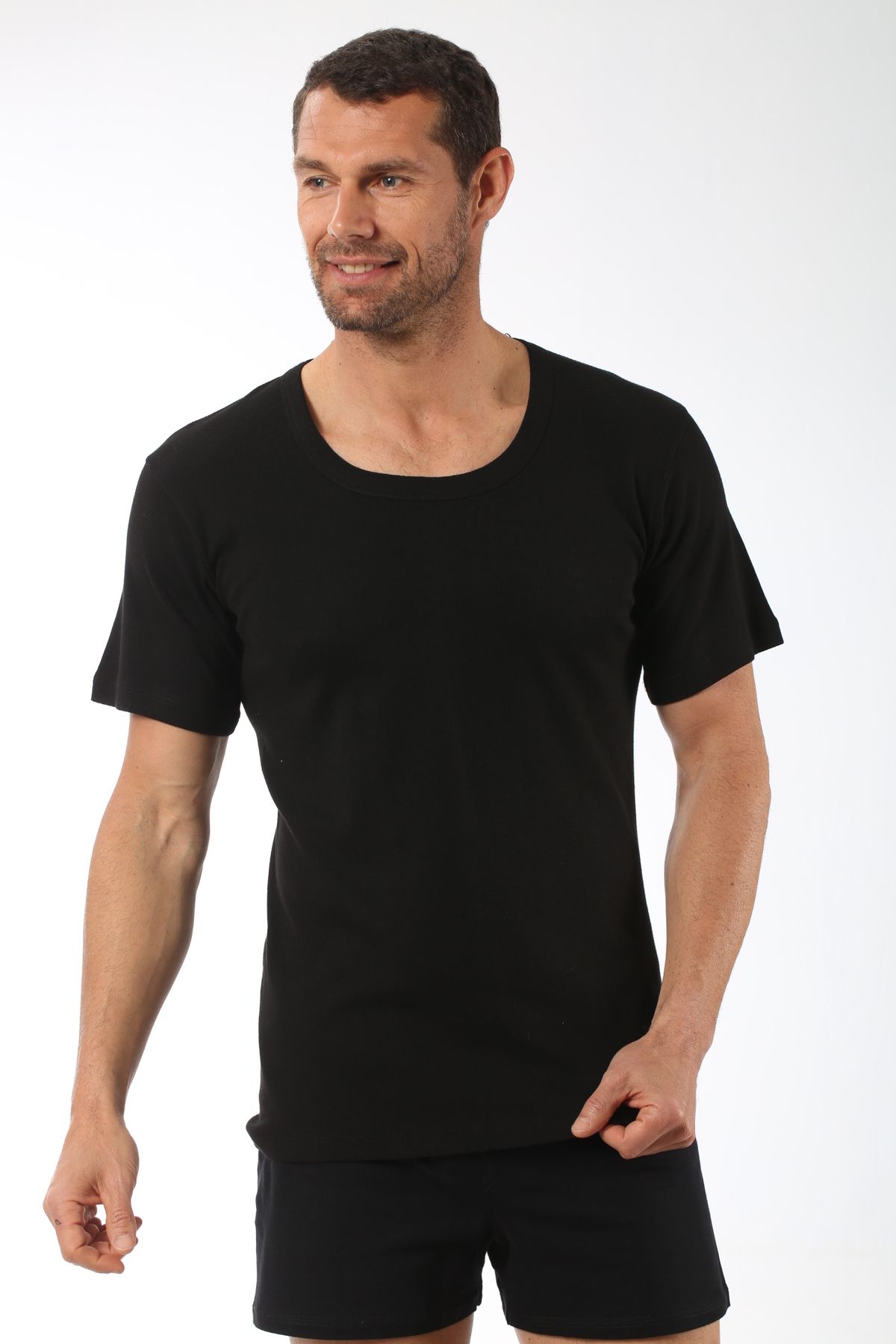 ÖZKAN underwear-Özkan 0115 6-Pack Men's 100% Cotton Rib Fabric Stretchy Comfortable Wide Collar Short Sleeve Undershirt Undershirt 4
