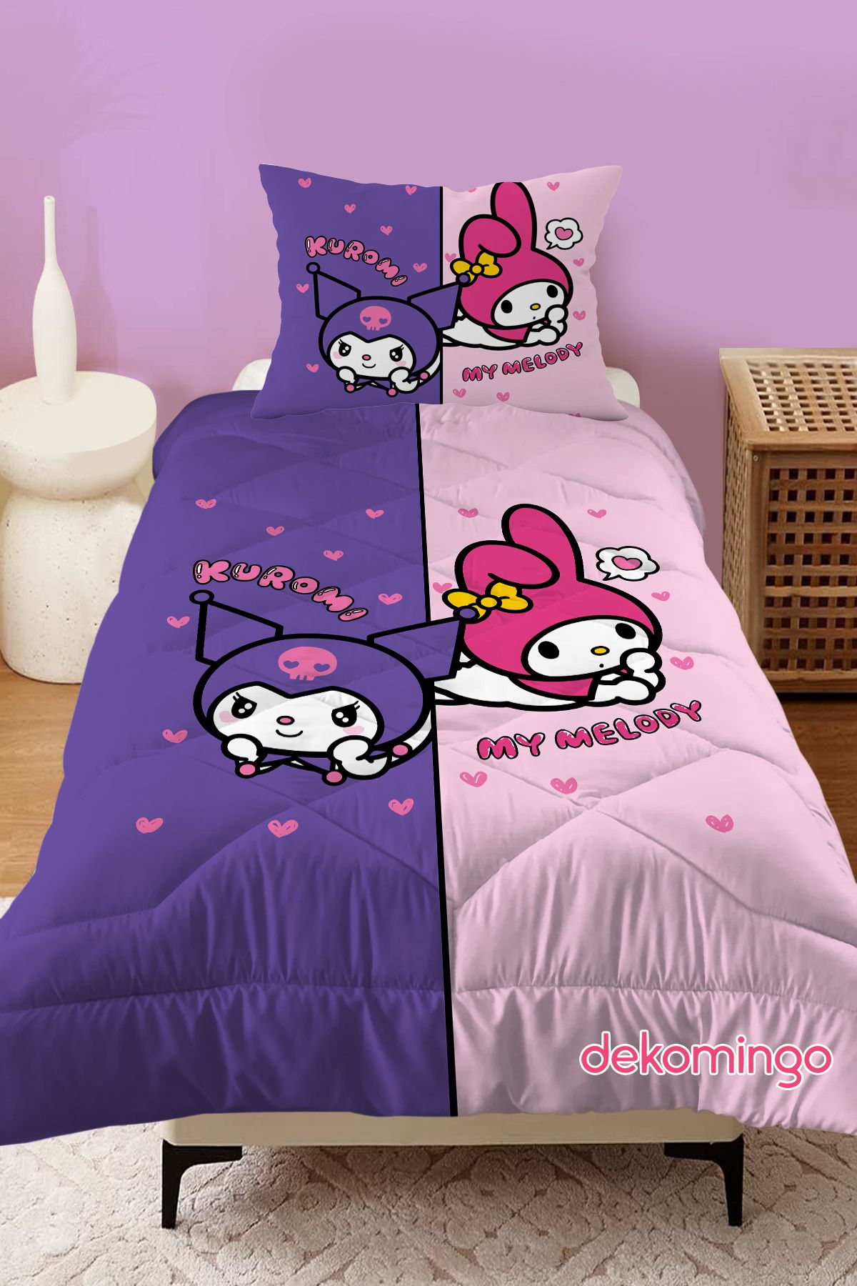 dekomingo Cuverturi Matlasate Cu Model Kuromi My Melody Violet Și Roz - One Size