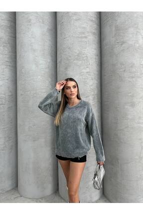 Koçer Triko bisiklet yaka kol ucu  ve etek yırtık detay triko kazak
