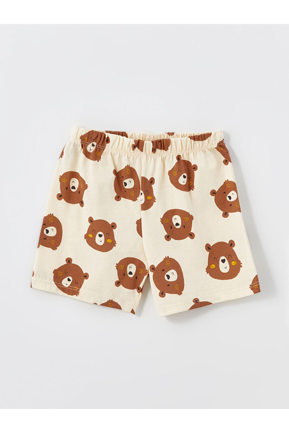 LC Waikiki-Lcw Baby Boy Polo Collar Pajama Set with Shorts - Beige Printed 4