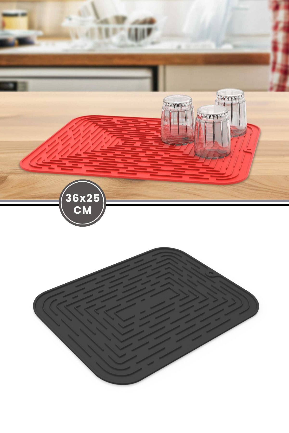 Silicolife-Red Medium Size Silicone Dish Mat - Waterproof, 36X25 cm 6