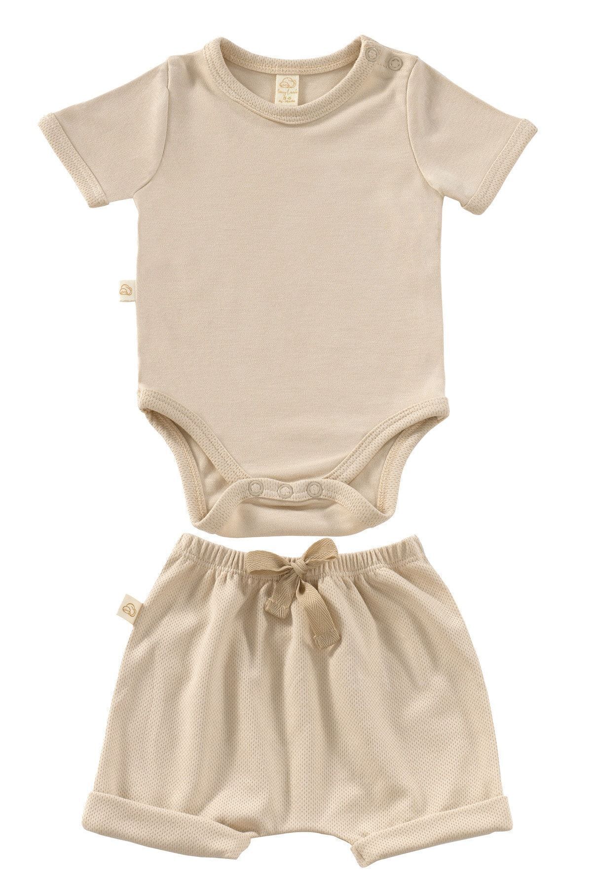 tinylamb Elation Filbert - 2 Parça Kısa Kollu Bebek Yazlık Bodysuit Ve Şort Seti - Unisex Yazlık Bebek Seti fotoğrafı 2 (önizleme)