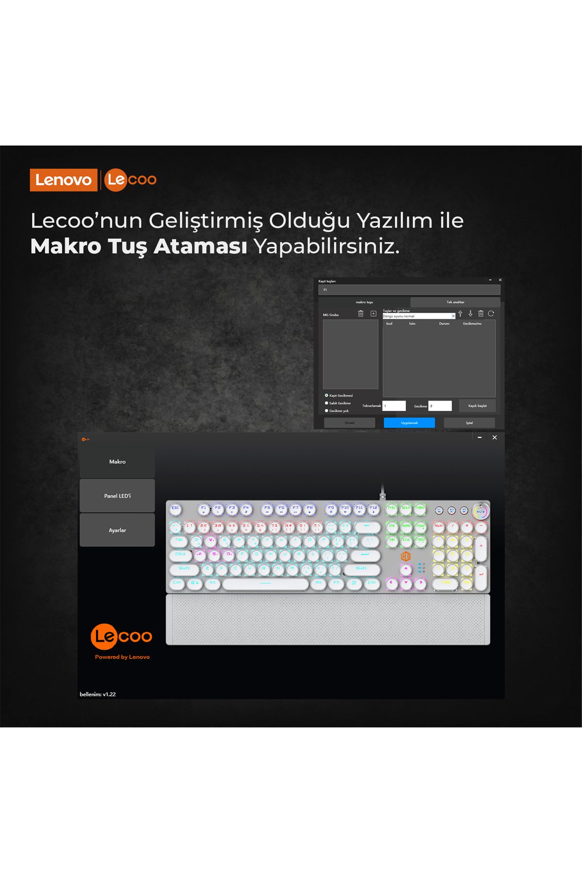 Lecoo Kg1102 Kablolu Blue Switch Makro Tuşlu Rgb Led Aydınlatmalı Mekanik Gaming Türkçe Q Metalik Klavye-5