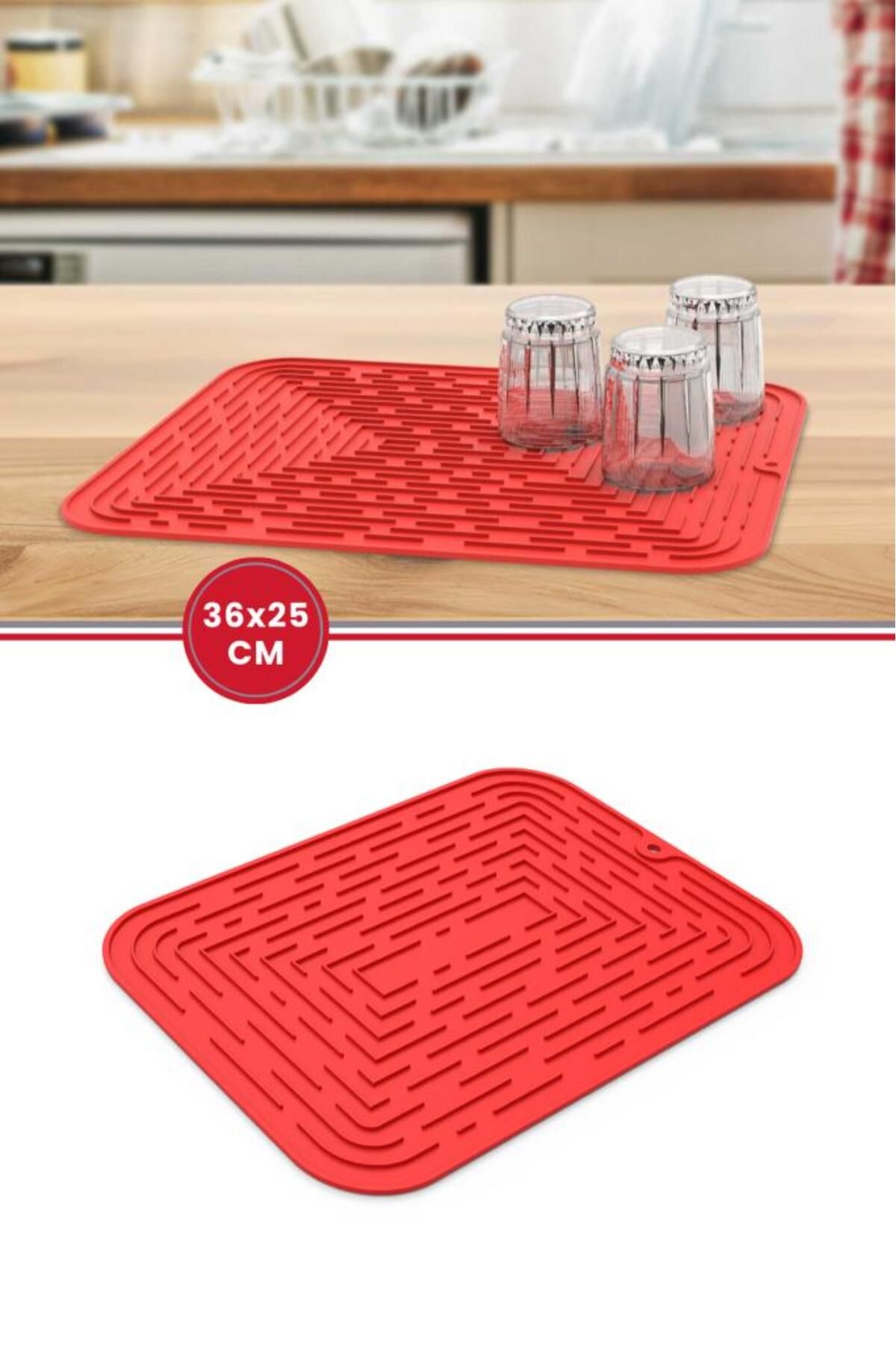 Silicolife-Red Medium Size Silicone Dish Mat - Waterproof, 36X25 cm 1