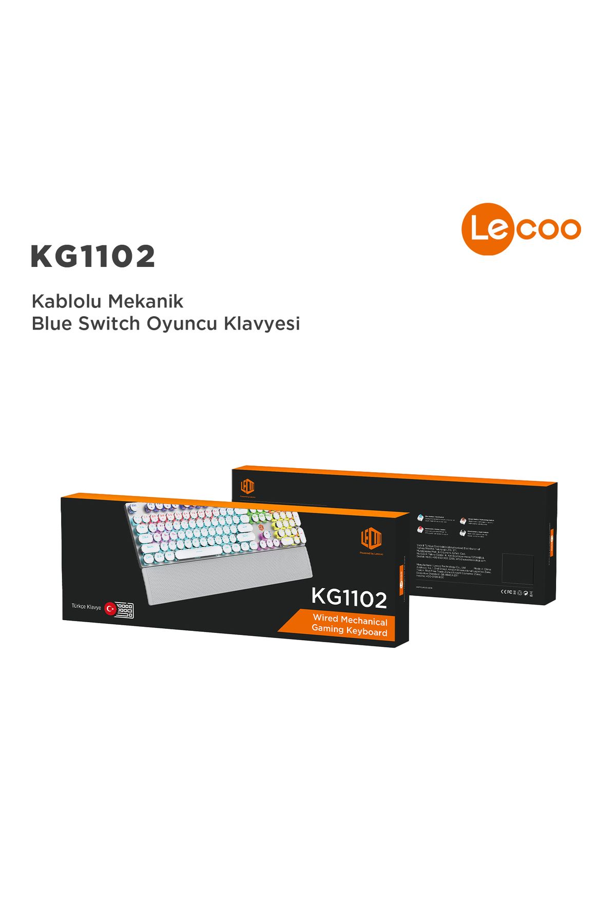 Lecoo Kg1102 Kablolu Blue Switch Makro Tuşlu Rgb Led Aydınlatmalı Mekanik Gaming Türkçe Q Metalik Klavye-8