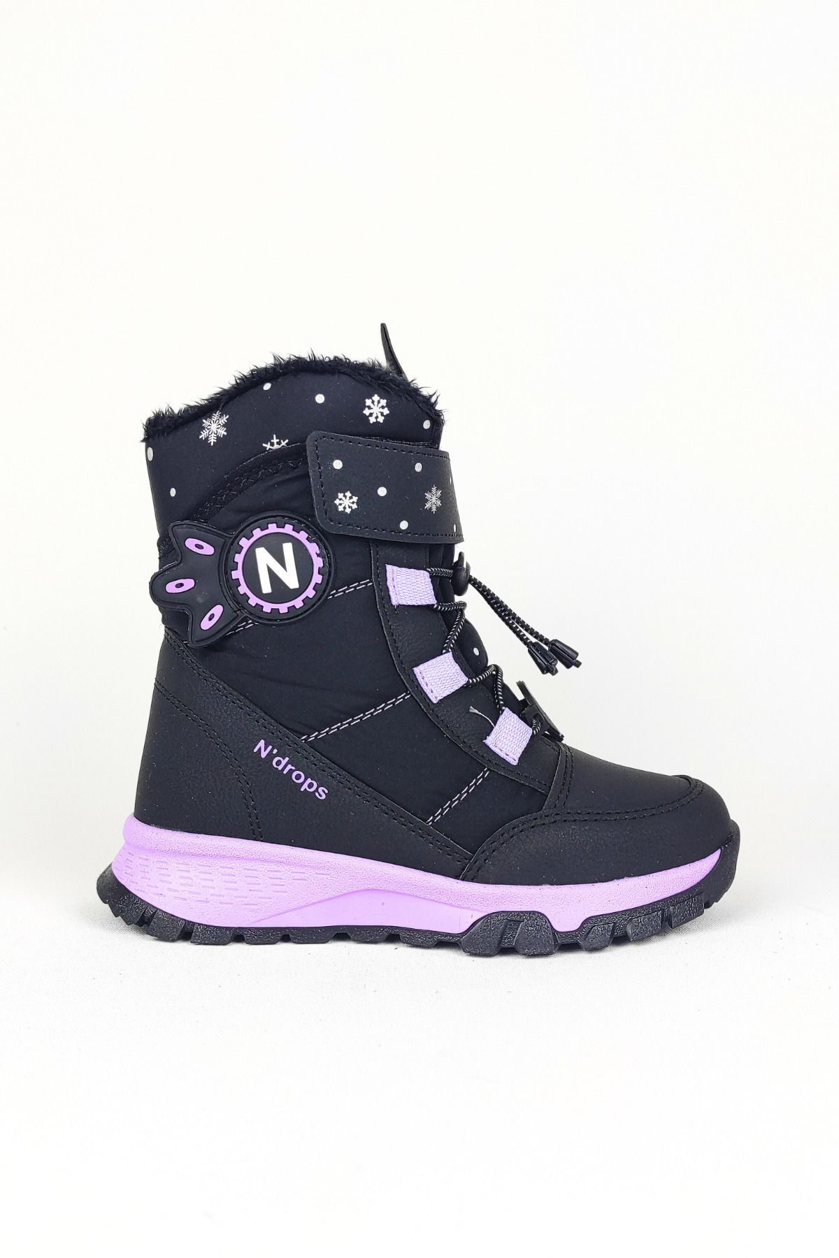 Zerenyus-Winters Thermal Wool Girl's Velcro Black Purple Snow Boots 3