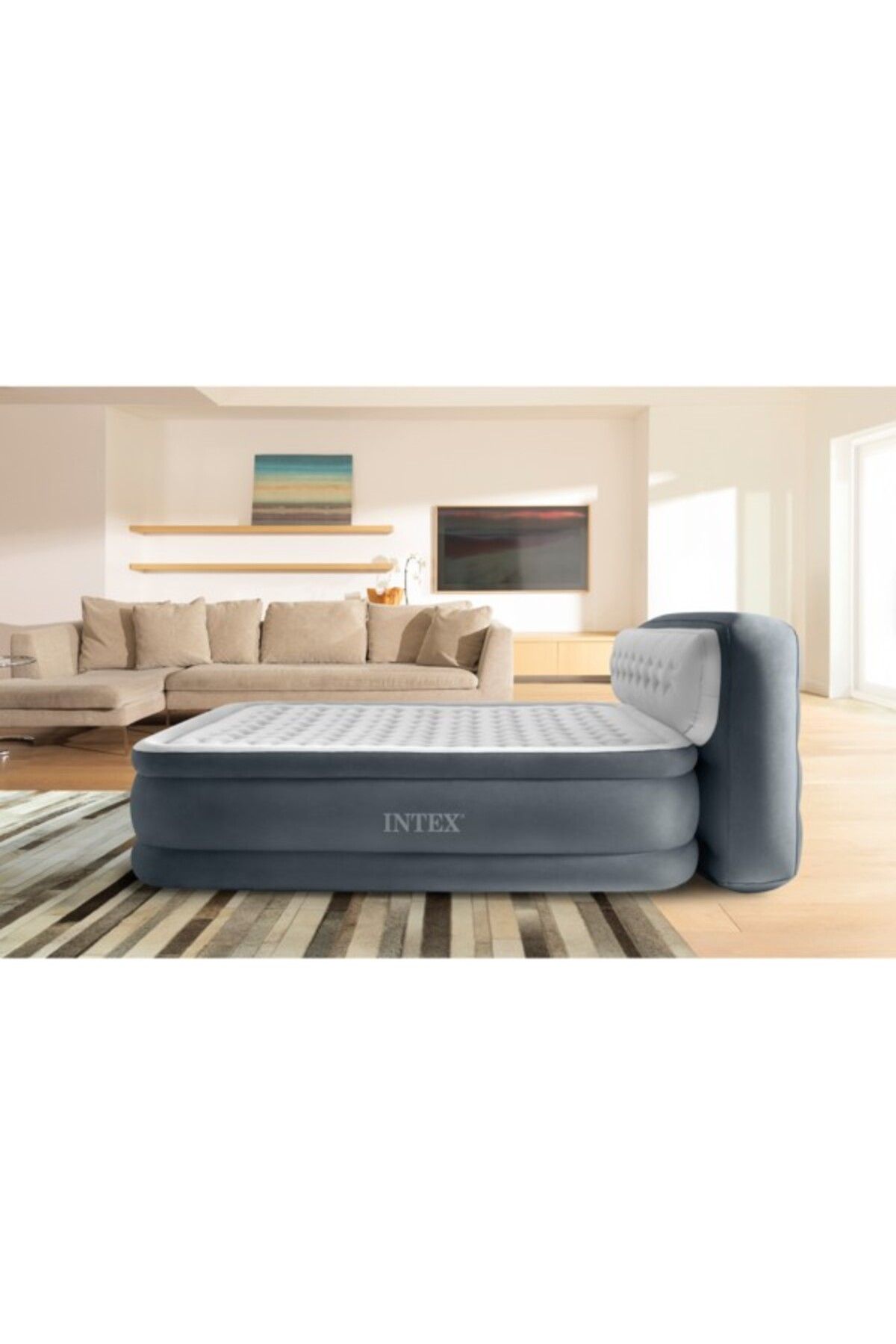 Intex-Queen Dura-Beam Plush Headboard Airbed with Built-in Pump 6