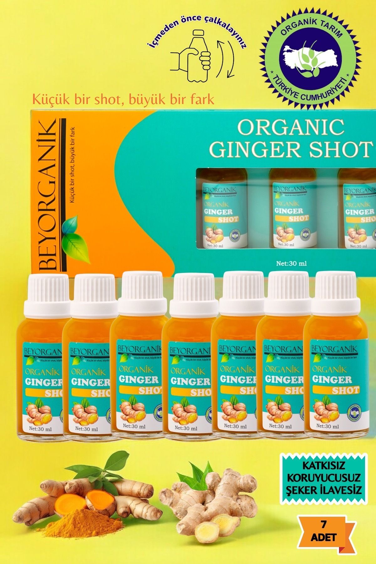 BEYORGANİK Organik Ginger Shot (7adetx30ml) Cam Şişe