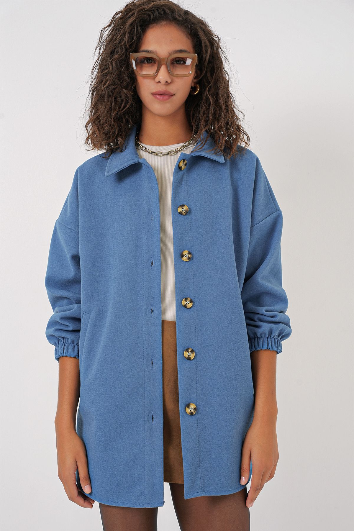 Bigdart-0674 Model Indigo Oversize Shirt with Pockets 2