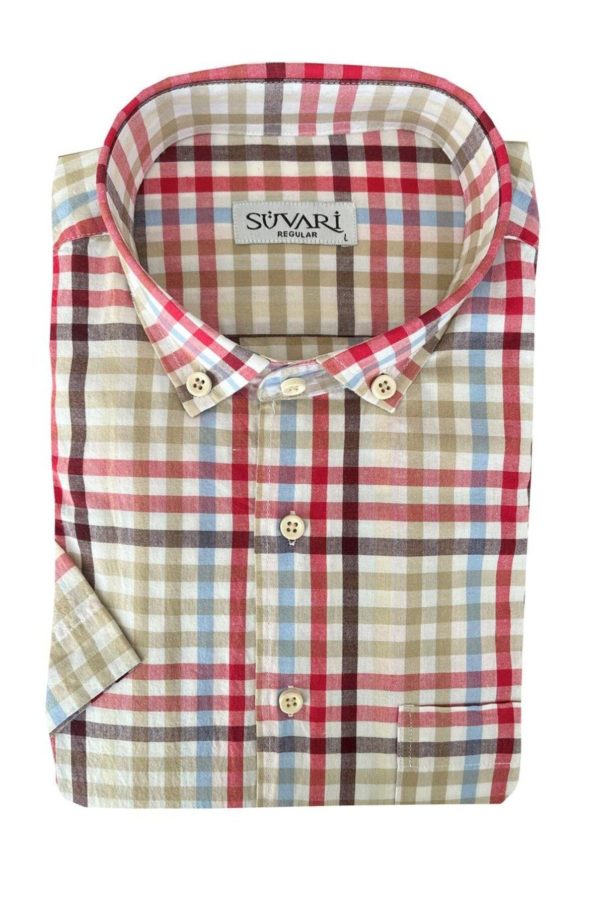 SÜVARİ-Süvari Loose-Fit Patterned Short Sleeve Red Shirt 1