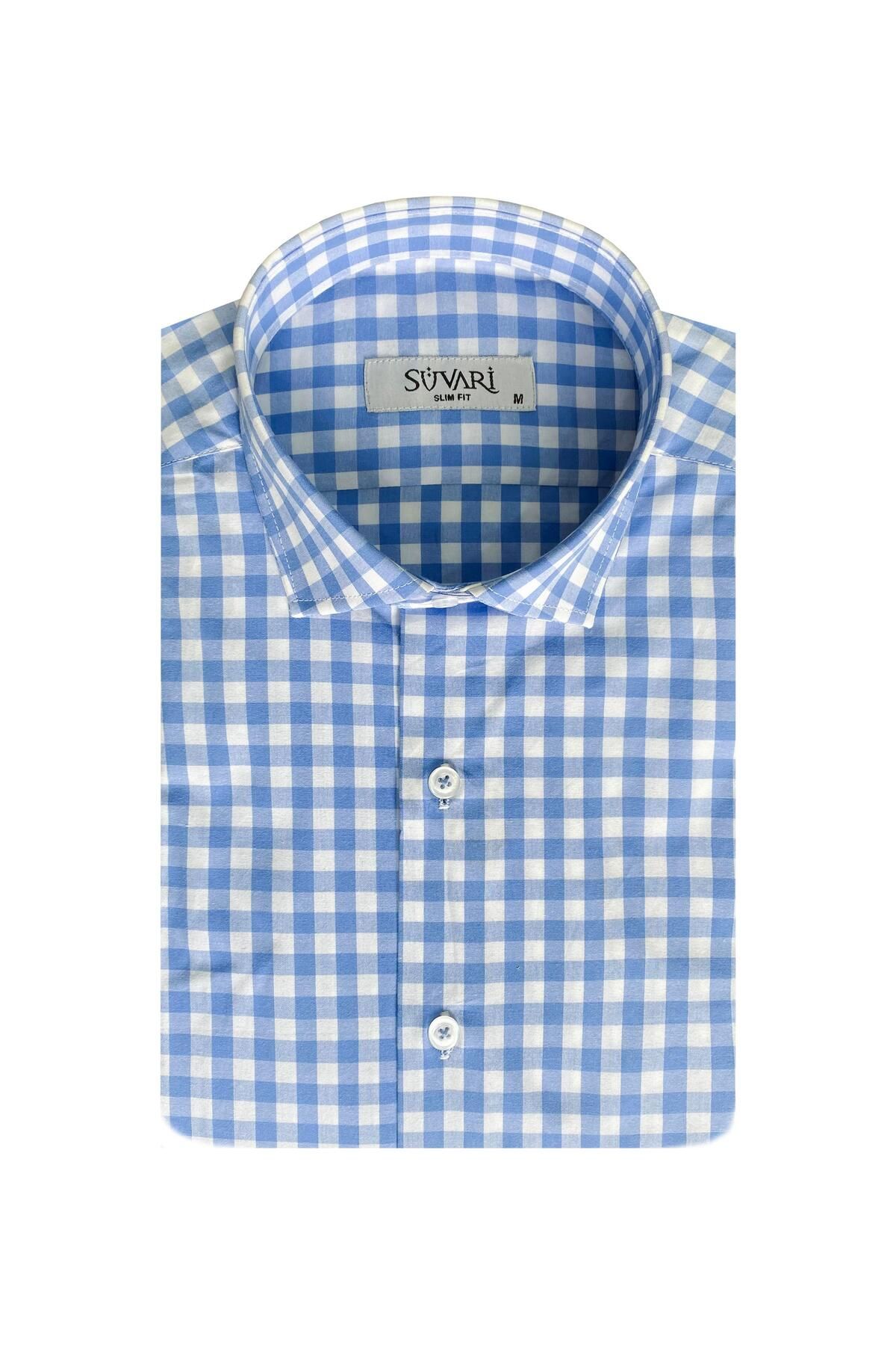 پیراهن مردانه آستین کوتاه Süvari Slim Fit با طرح آبی SÜVARİ