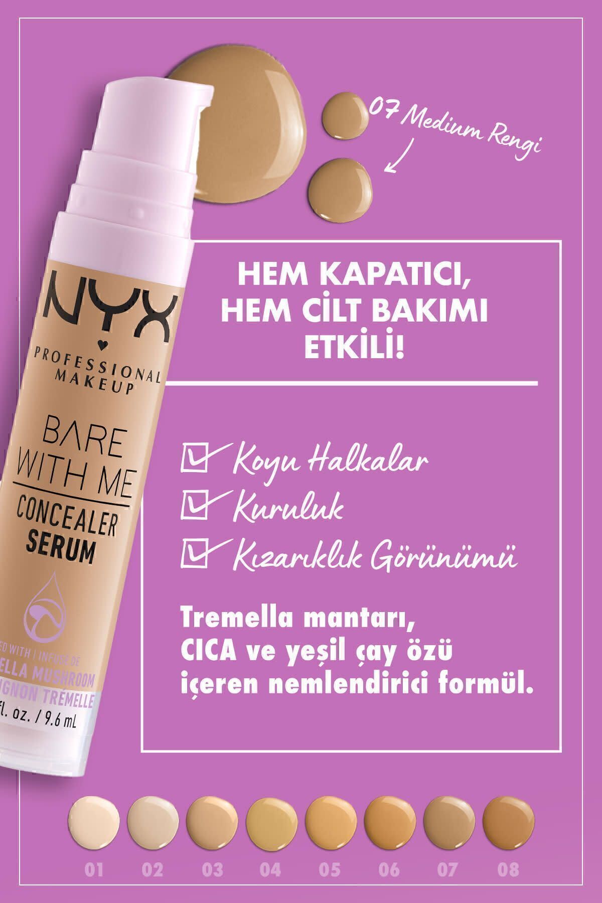 NYX Professional Makeup Bare With Me Kapatıcı Serum 07 Medium-4