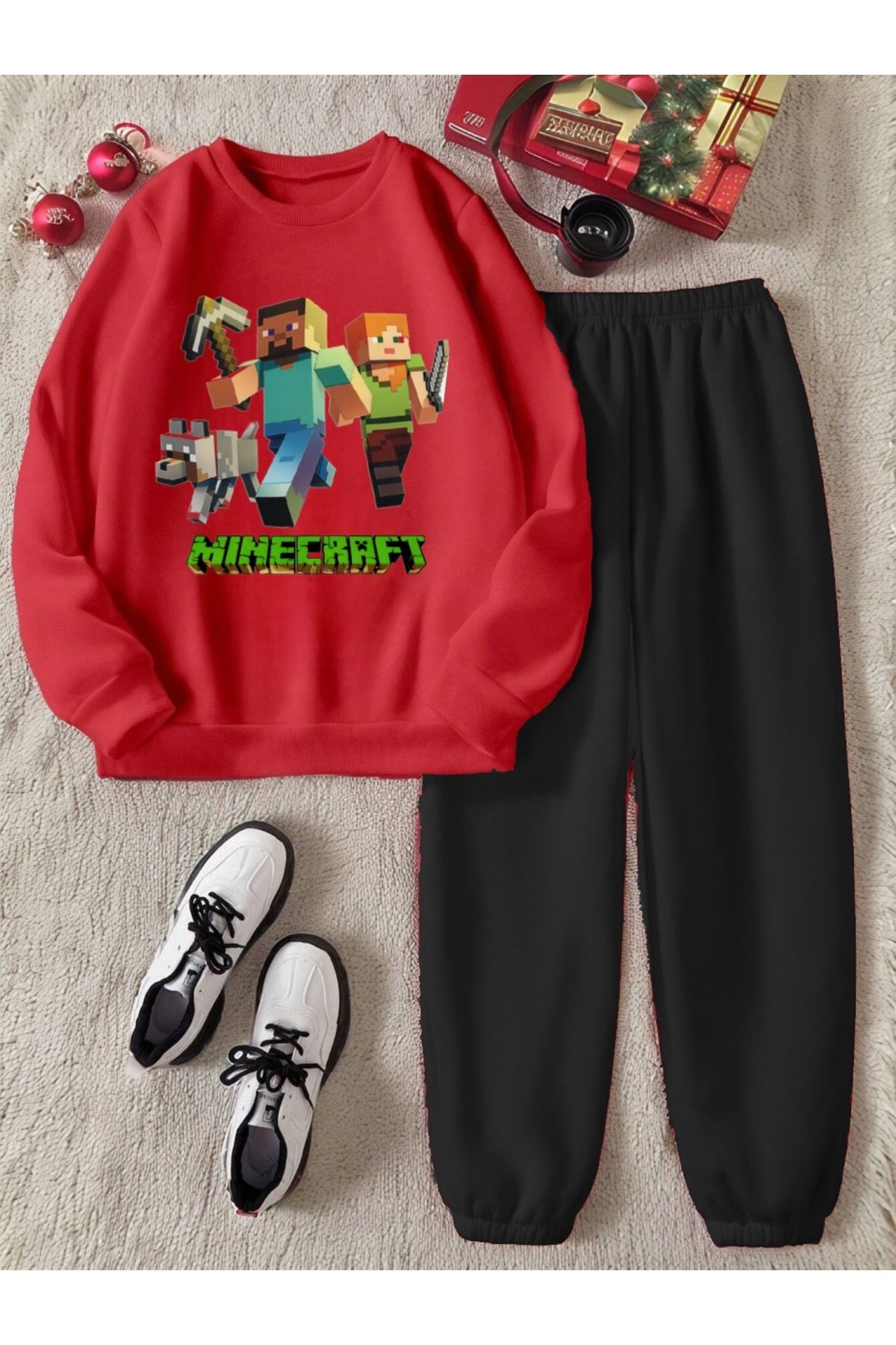 Heybely Kids-Minecraft Printed Oversize Sweatshirt Kids Tracksuit Set 2 Thread 1