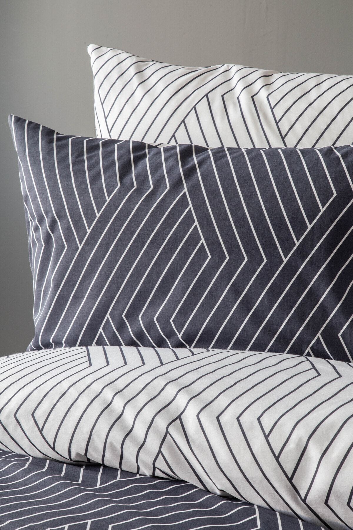 Leruum London-Oslo Double Navy Blue Duvet Cover Set with 2 Pillowcases Double Sided Stripes 200X220 8