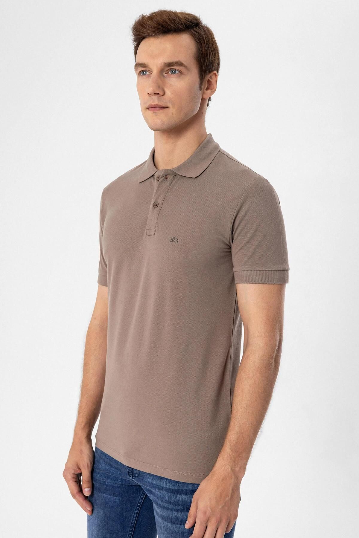 SÜVARİ-Polo Neck Regular Fit Brown Dobby T-Shirt 3