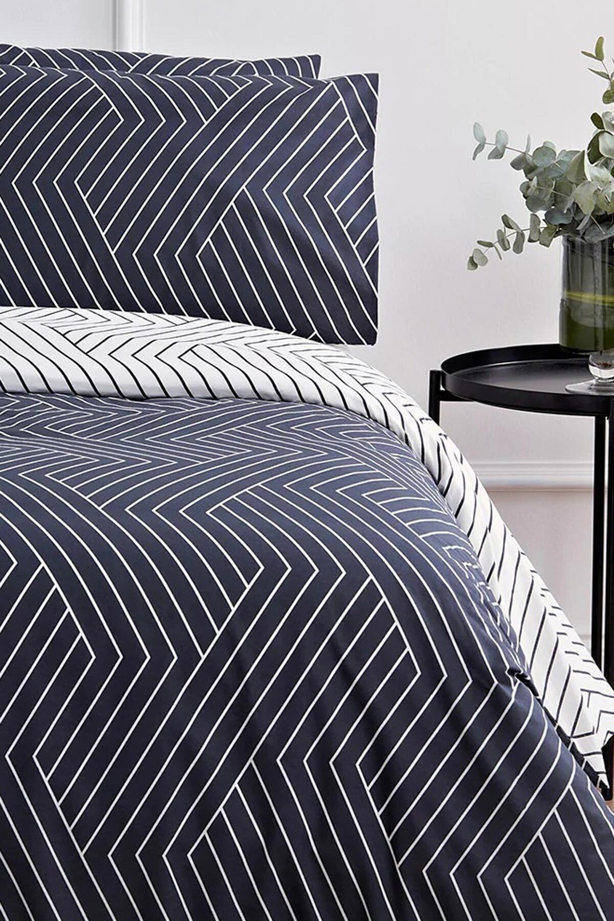 Leruum London-Oslo Double Navy Blue Duvet Cover Set with 2 Pillowcases Double Sided Stripes 200X220 6