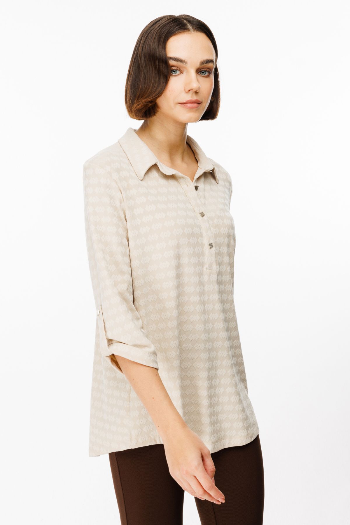 ON-Buttoned Front Self Patterned Blouse 3